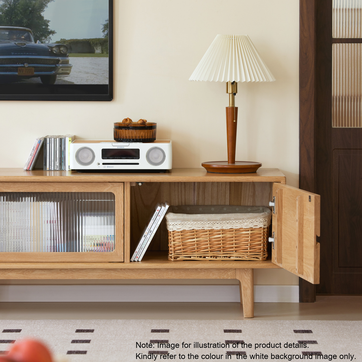 Solidwood Rainer W180cm Sliding-Doors Entertainment Unit, Walnut Oak