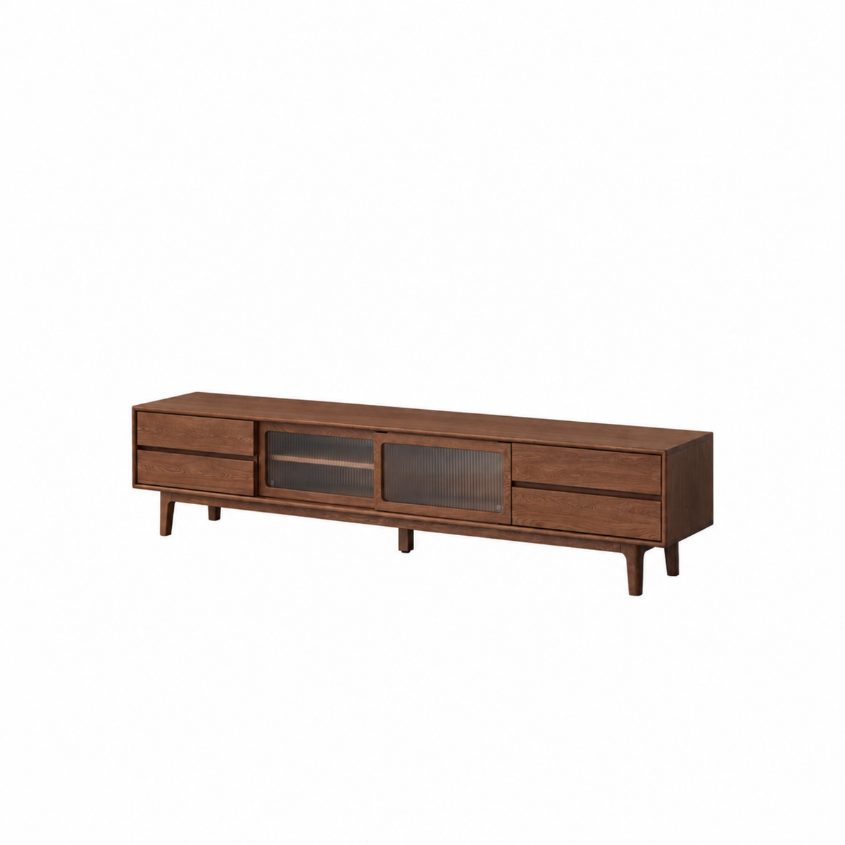 Solidwood Rainer W200cm Sliding-Doors Entertainment Unit, Walnut Oak