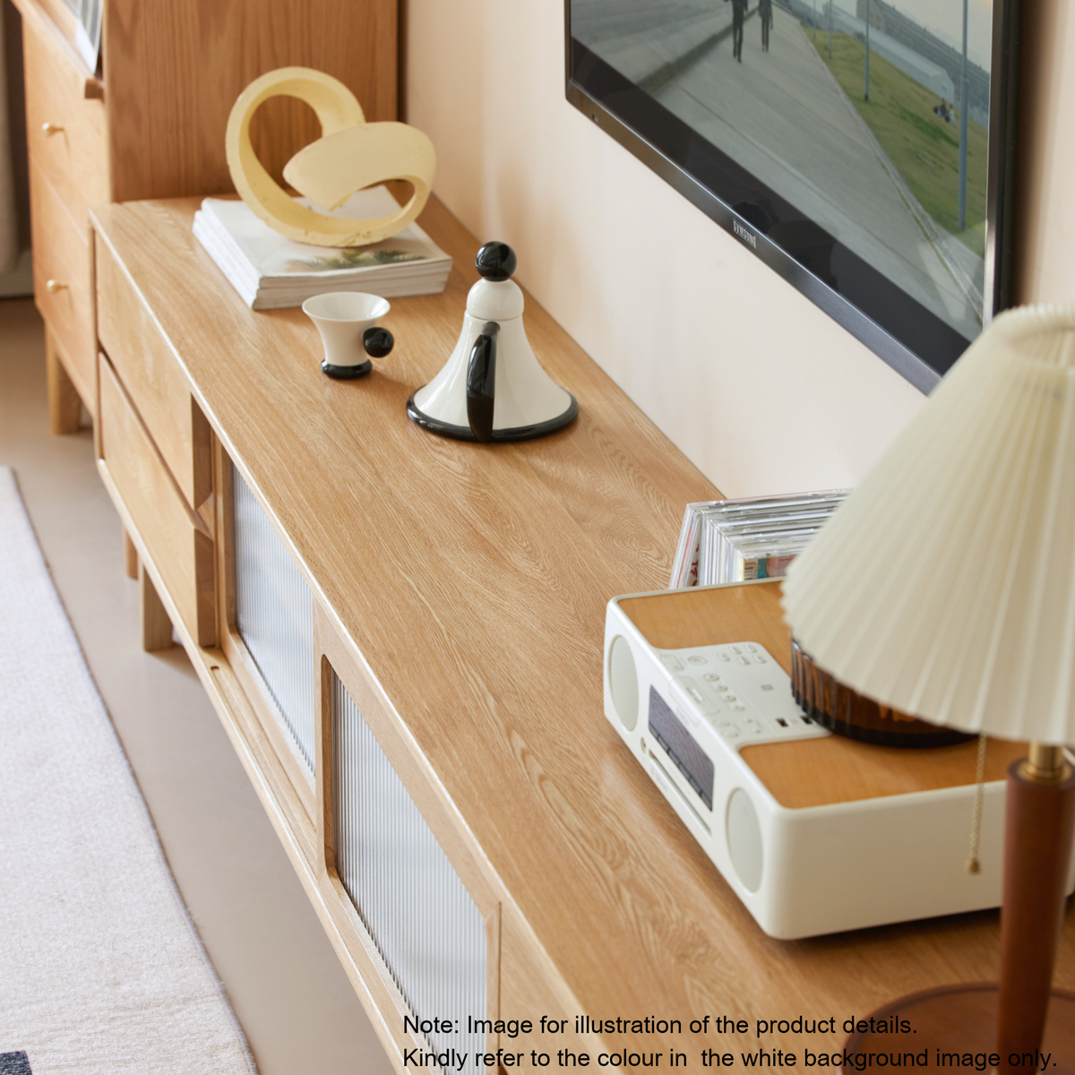 Solidwood Rainer W200cm Sliding-Doors Entertainment Unit, Walnut Oak