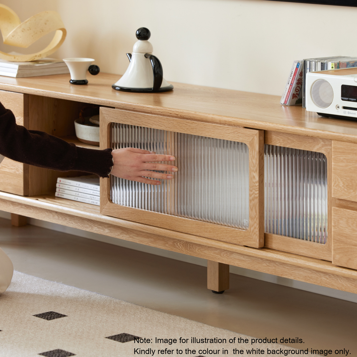 Solidwood Rainer W200cm Sliding-Doors Entertainment Unit, Walnut Oak