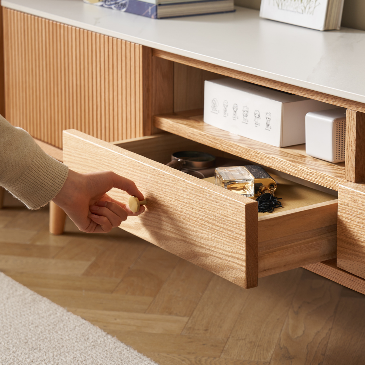 Solidwood Santa Rosa W200cm Entertainment Unit with Sintered Stone Top, Oak