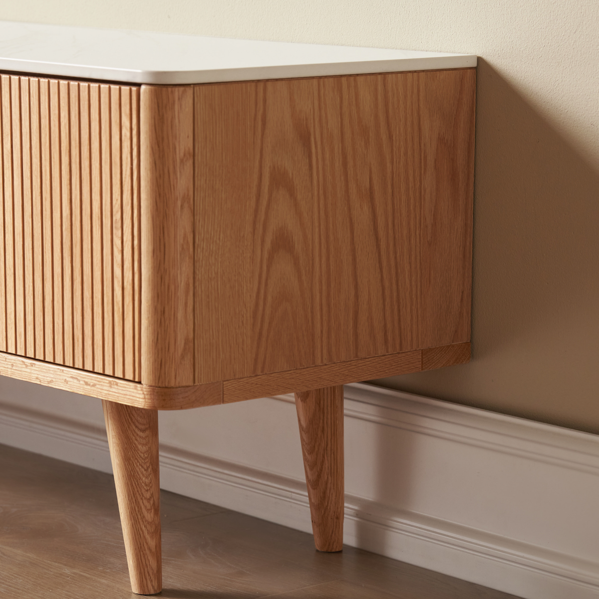 Solidwood Santa Rosa W200cm Entertainment Unit with Sintered Stone Top, Oak