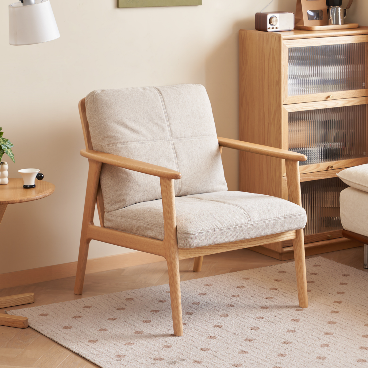 Solidwood Hemura Armchair, Light Grey, Oak