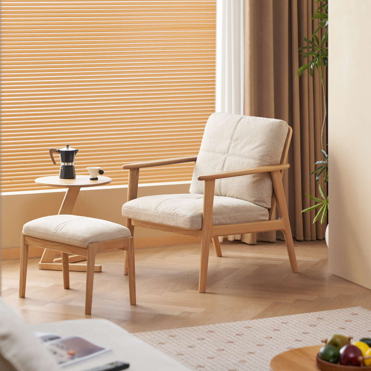 Solidwood Hemura Armchair, Light Grey, Oak