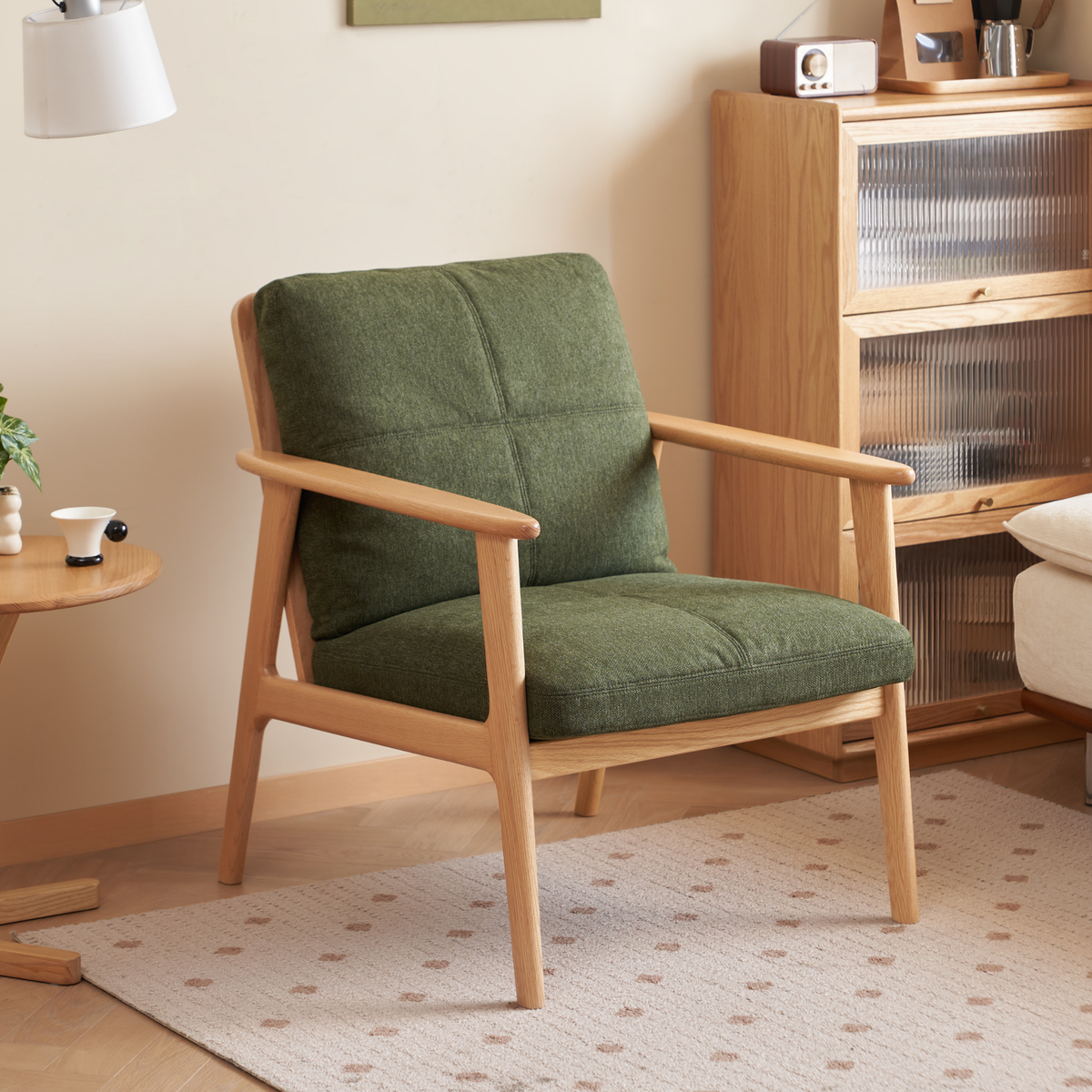 Solidwood Hemura Armchair, Moss Green, Oak