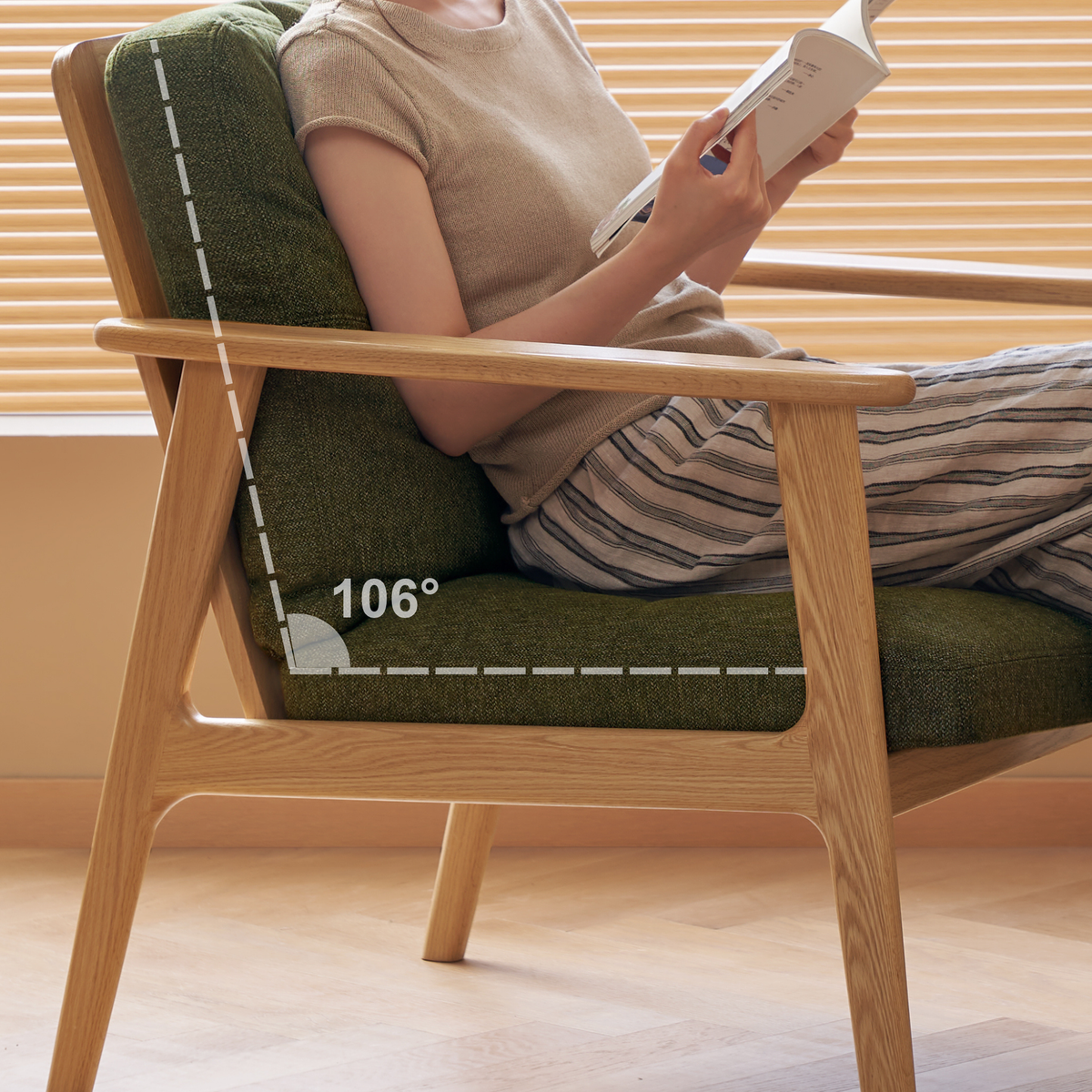 Solidwood Hemura Armchair, Moss Green, Oak
