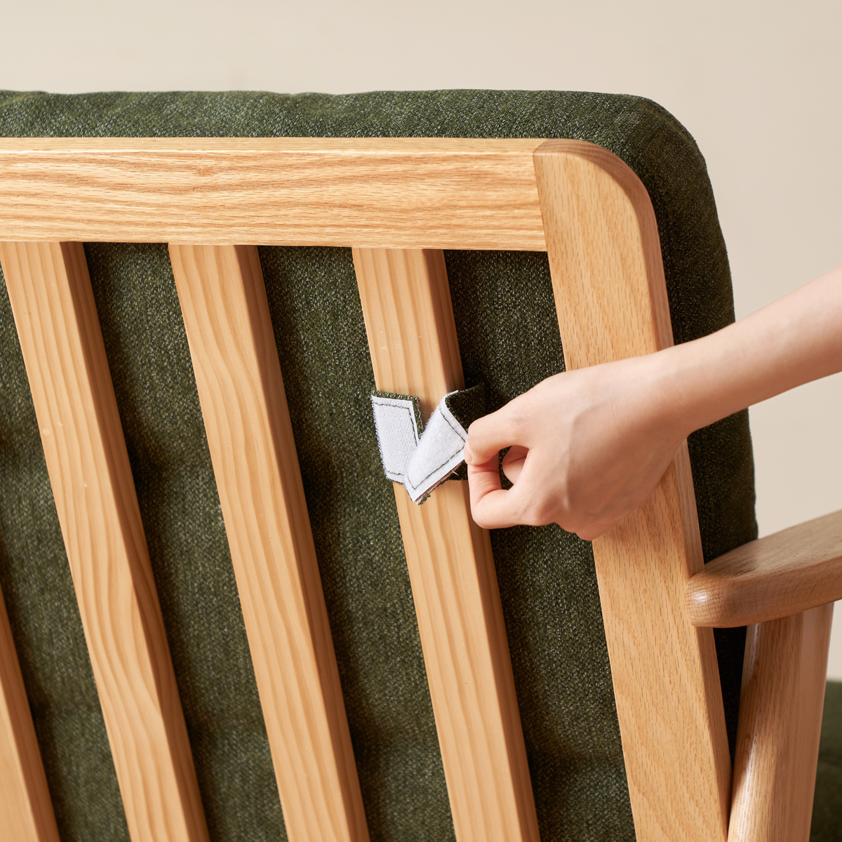 Solidwood Hemura Armchair, Moss Green, Oak