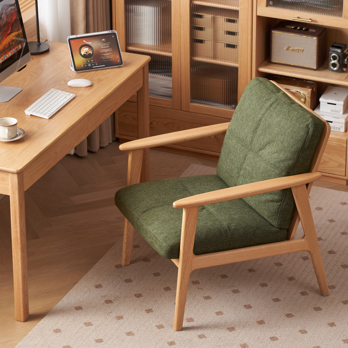 Solidwood Hemura Armchair, Moss Green, Oak