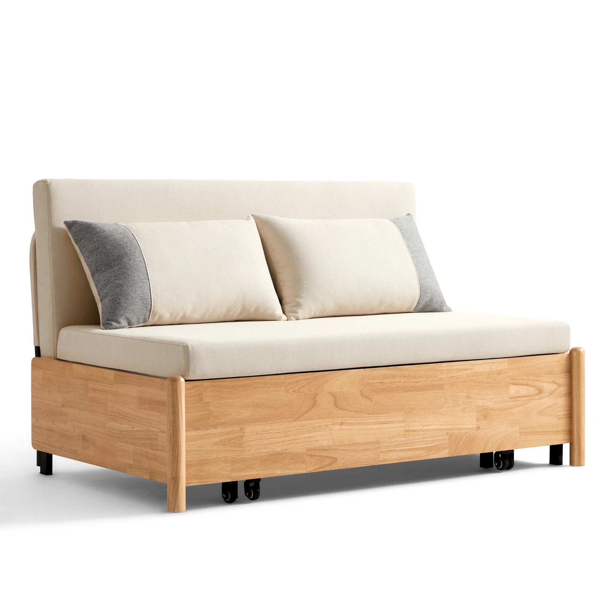 Linspire Don 2-Seater Sofa Bed, Off-White & Natural Wood