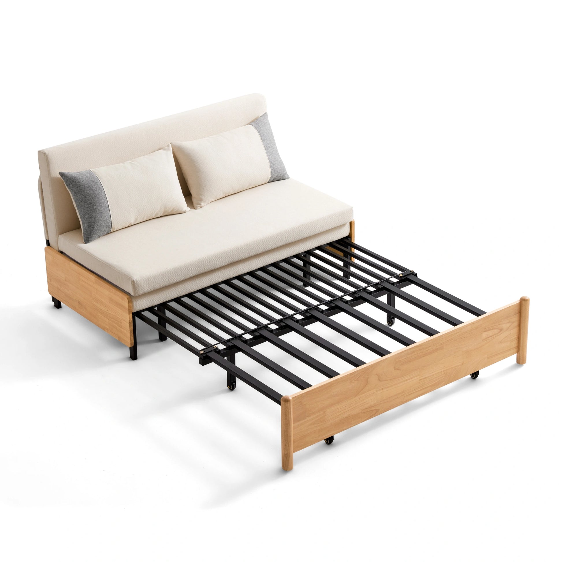 Linspire Don 2-Seater Sofa Bed, Off-White & Natural Wood