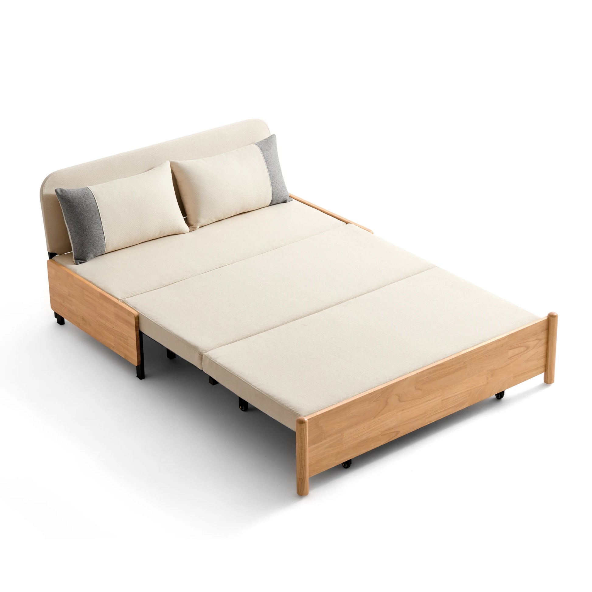 Linspire Don 2-Seater Sofa Bed, Off-White & Natural Wood