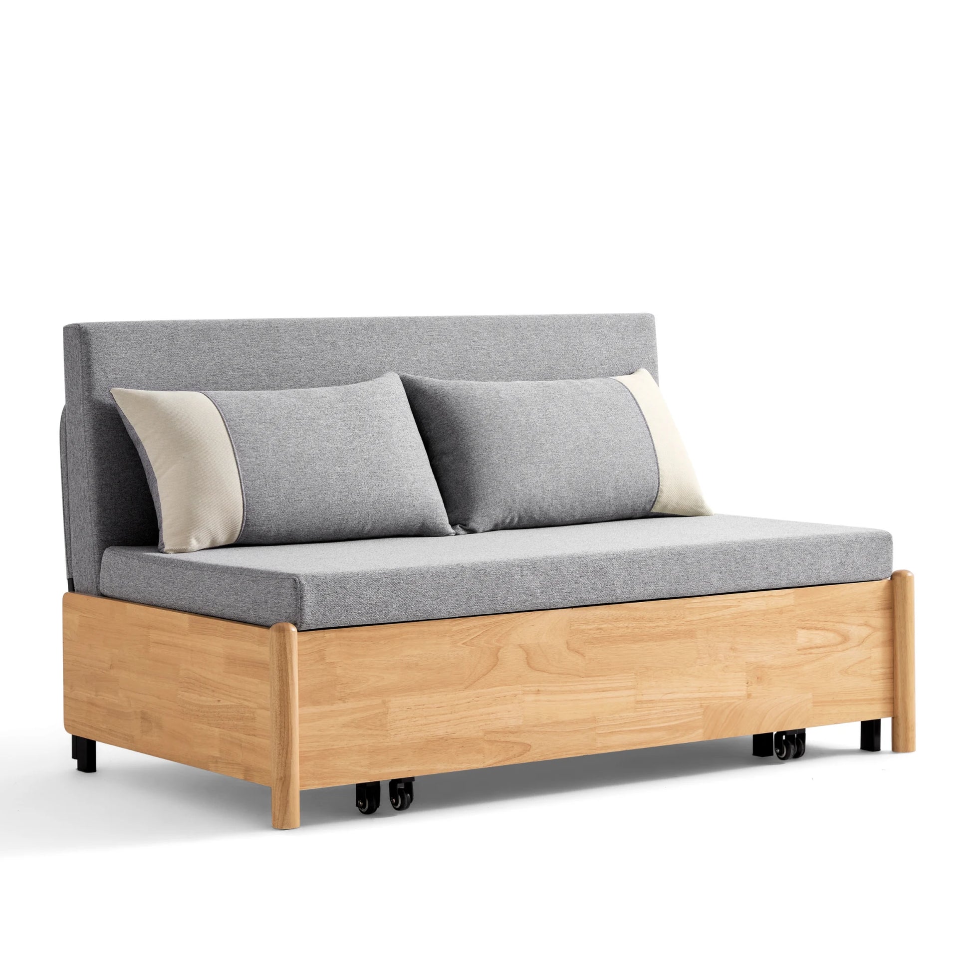 Linspire Don 2-Seater Sofa Bed, Grey & Natural Wood