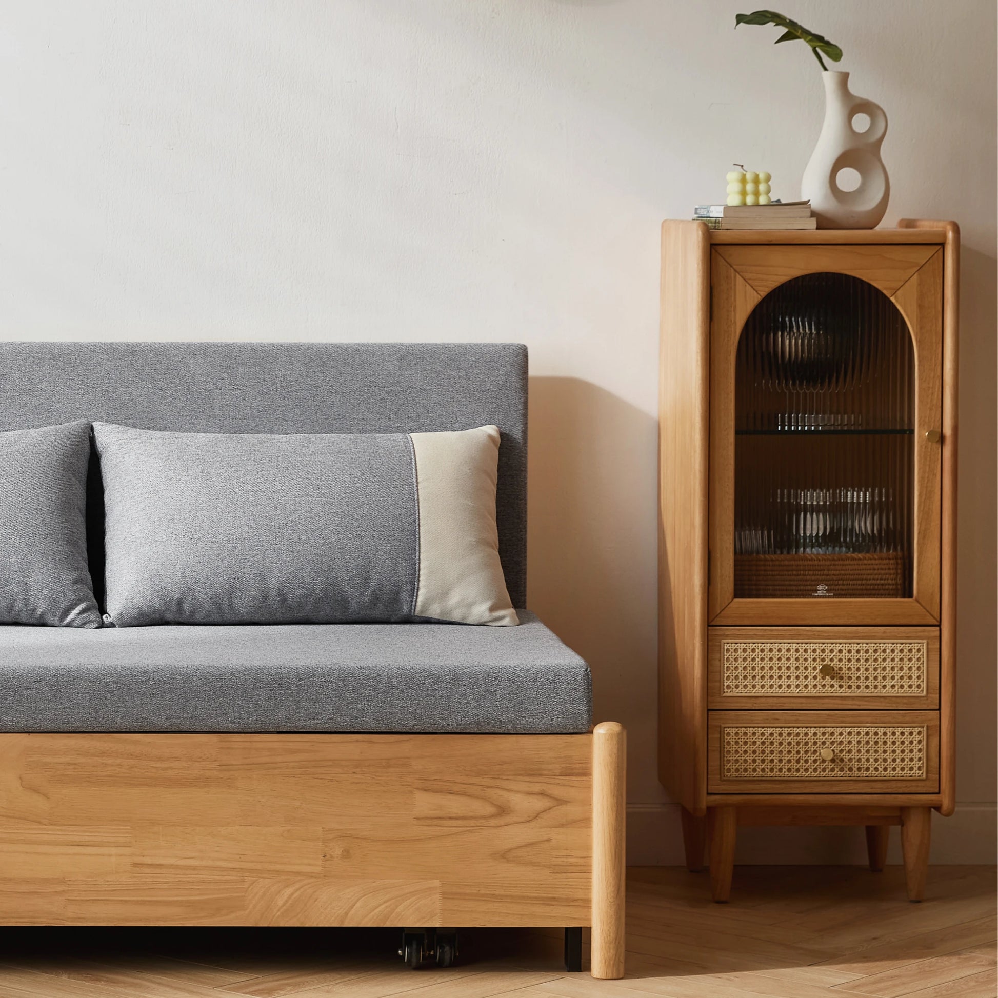Linspire Don 2-Seater Sofa Bed, Grey & Natural Wood