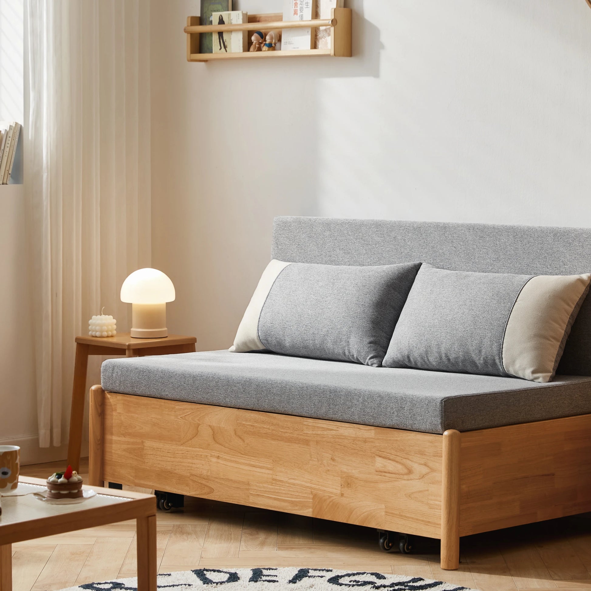 Linspire Don 2-Seater Sofa Bed, Grey & Natural Wood