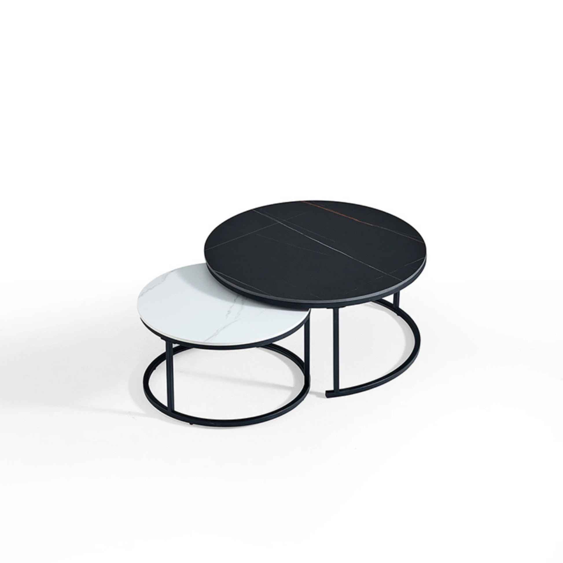 Linspire Eclipse Nesting Coffee Table with Sintered Marble Top, Set of 2, Black & White