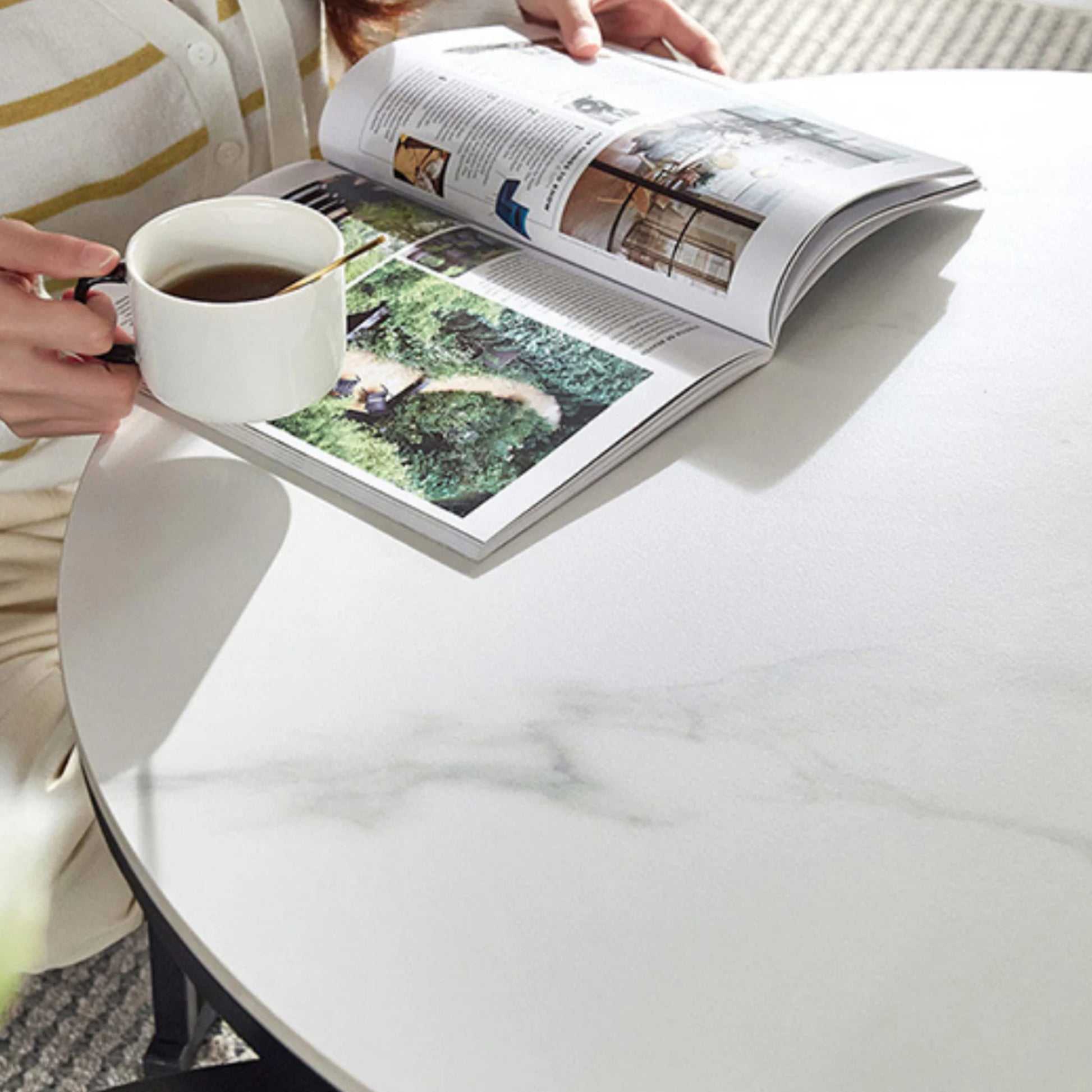 Linspire Eclipse Nesting Coffee Table with Sintered Marble Top, Set of 2, Black & White