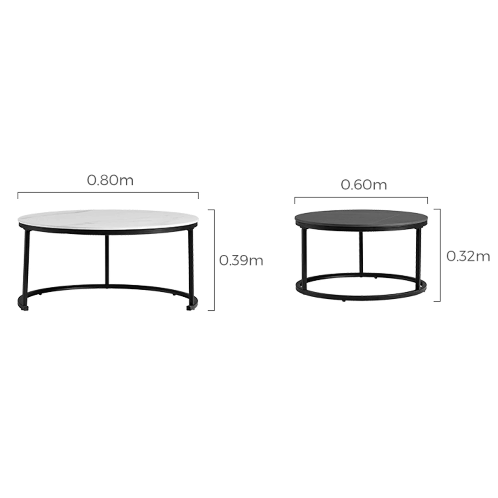 Linspire Eclipse Nesting Coffee Table with Sintered Marble Top, Set of 2, Black & White