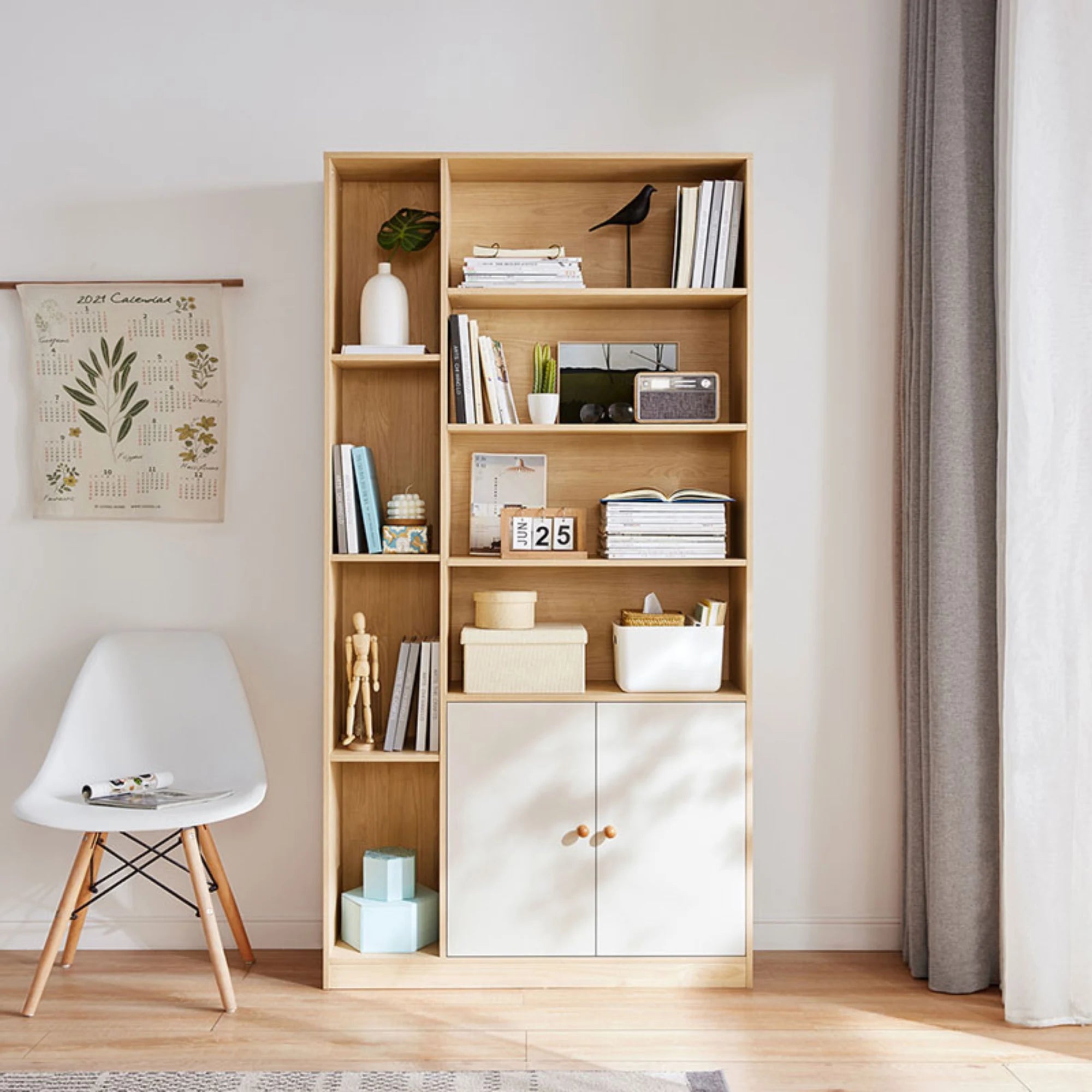 Linspire Noble Bookcase with Storage Cabinet, Natural Wood
