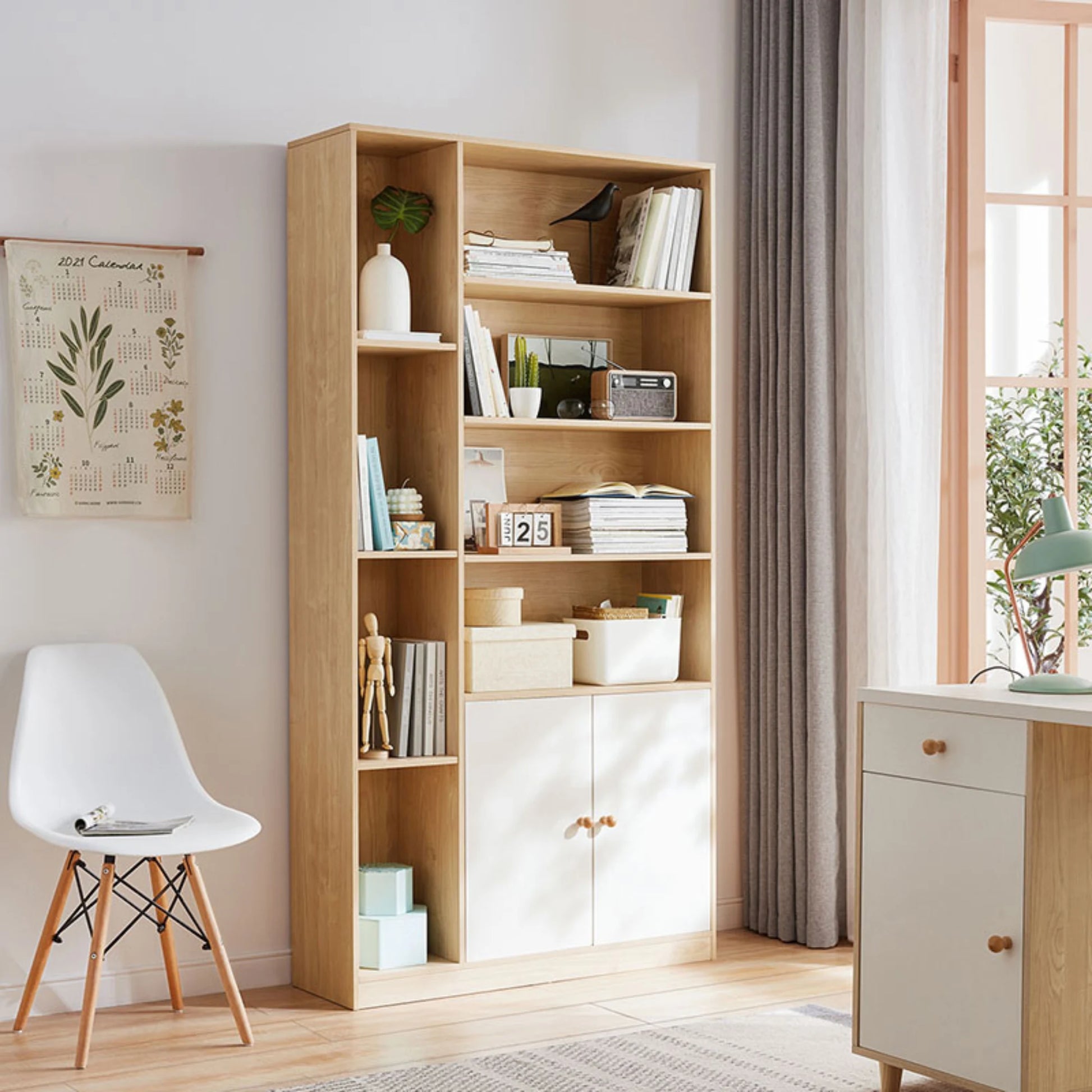 Linspire Noble Bookcase with Storage Cabinet, Natural Wood