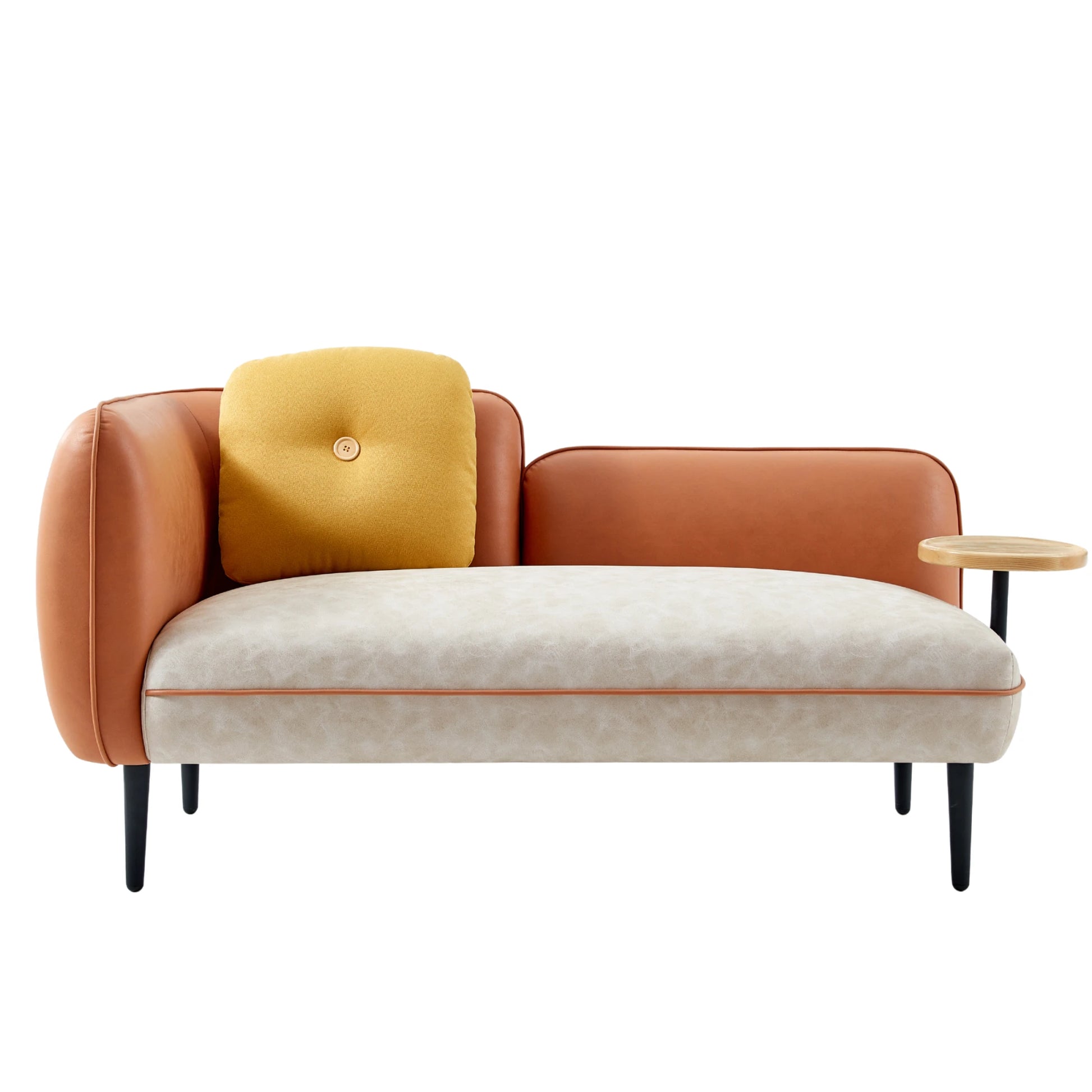 Linspire Flux Leathaire 2-Seater Sofa with Sidetable, Right Armrest, Tawny & Sand