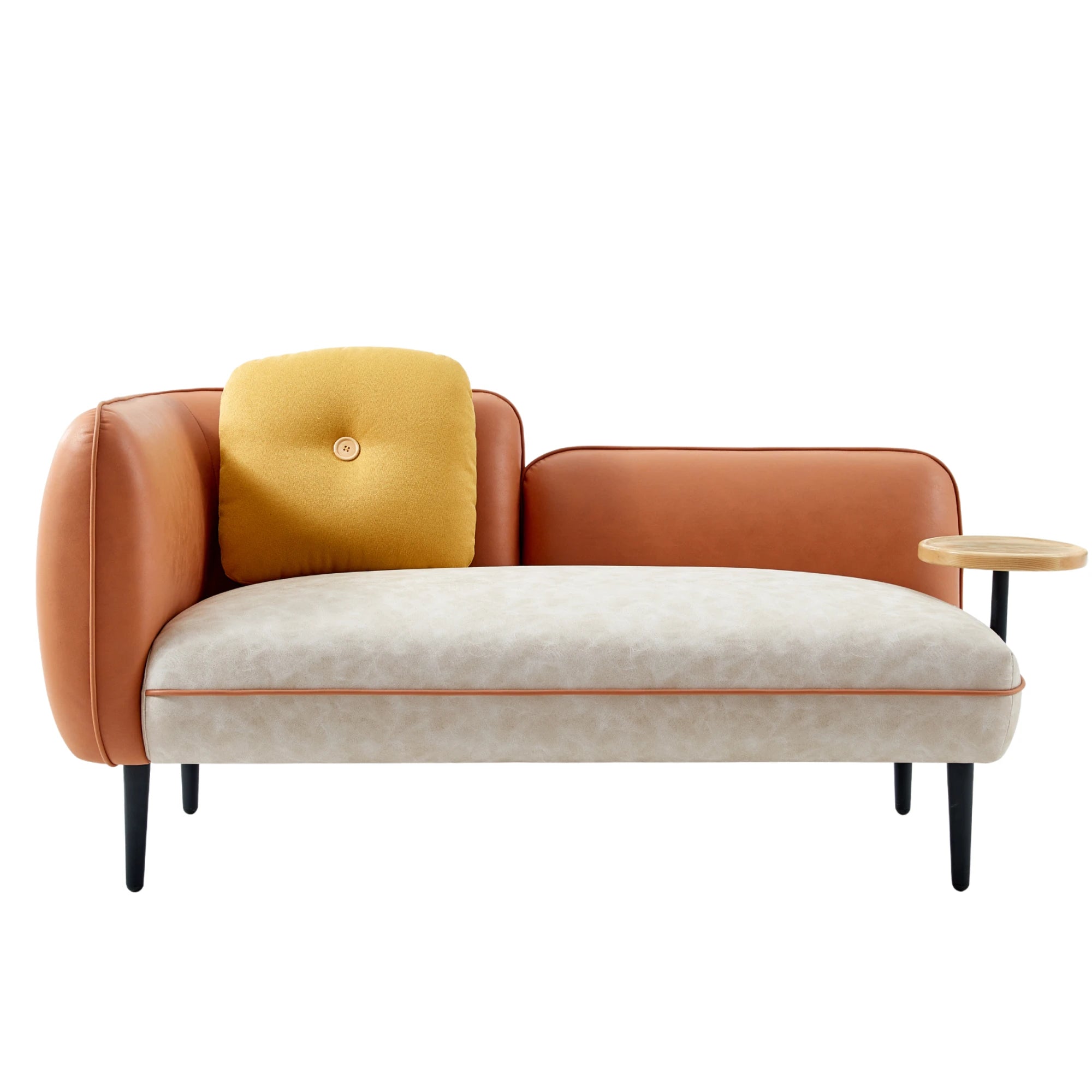Linspire Flux Leathaire 2-Seater Sofa with Sidetable, Right Armrest, Tawny & Sand