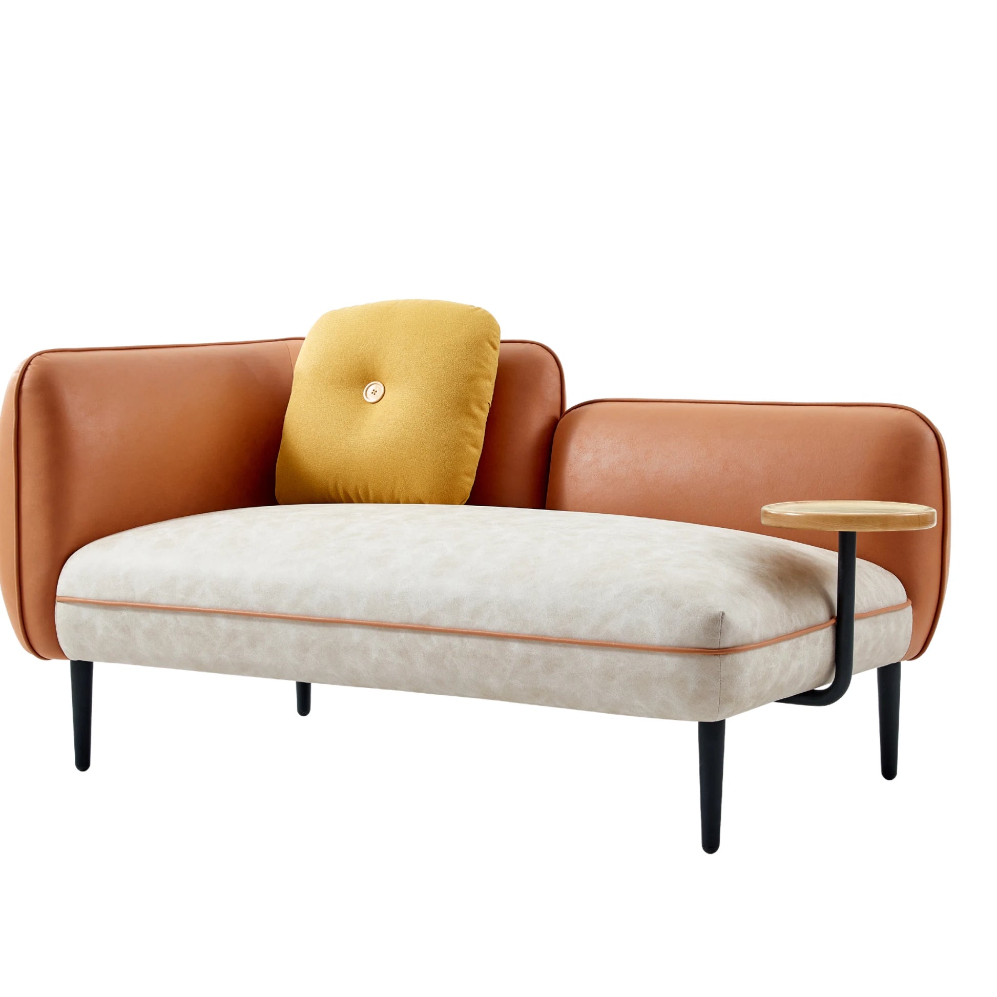 Linspire Flux Leathaire 2-Seater Sofa with Sidetable, Right Armrest, Tawny & Sand