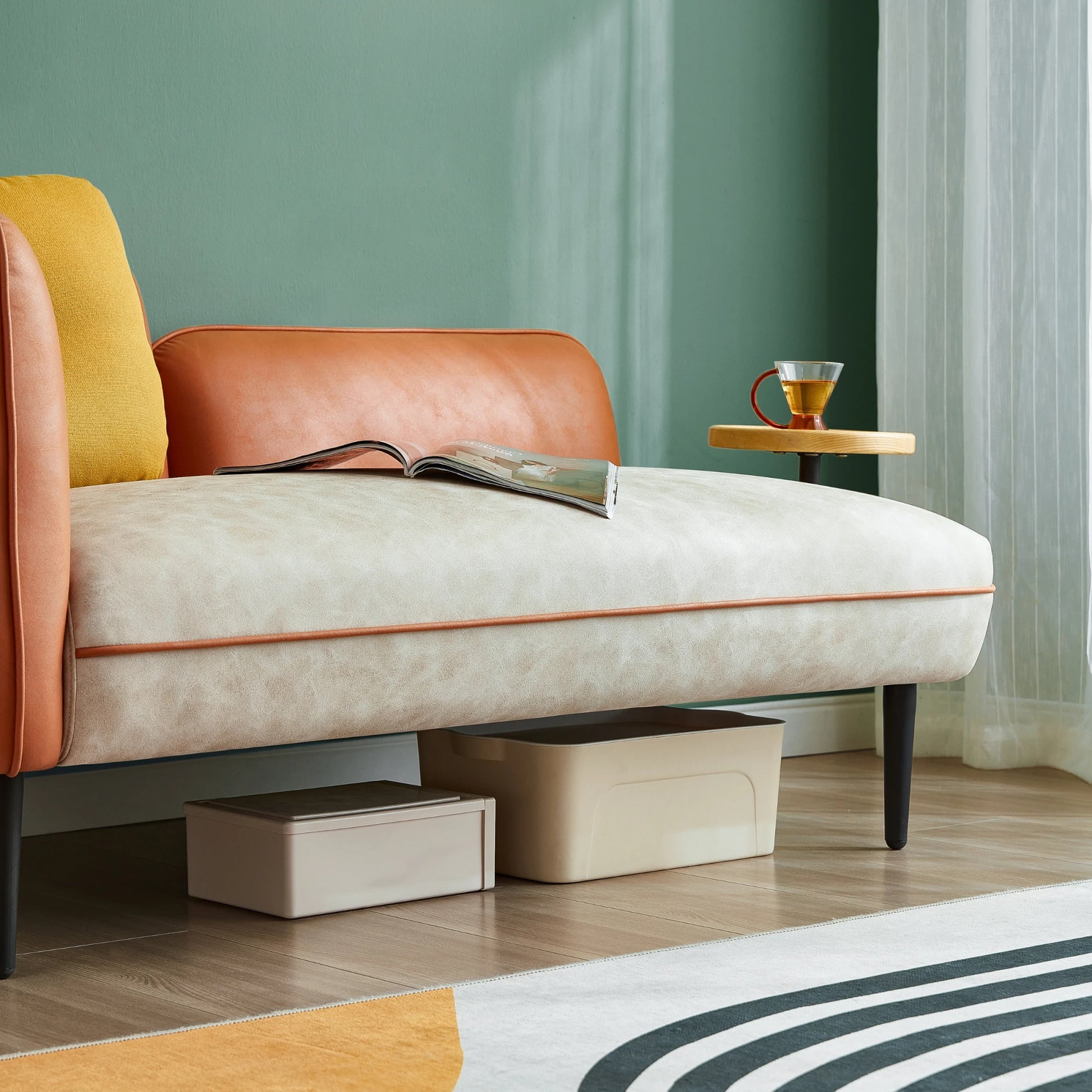 Linspire Flux Leathaire 2-Seater Sofa with Sidetable, Right Armrest, Tawny & Sand