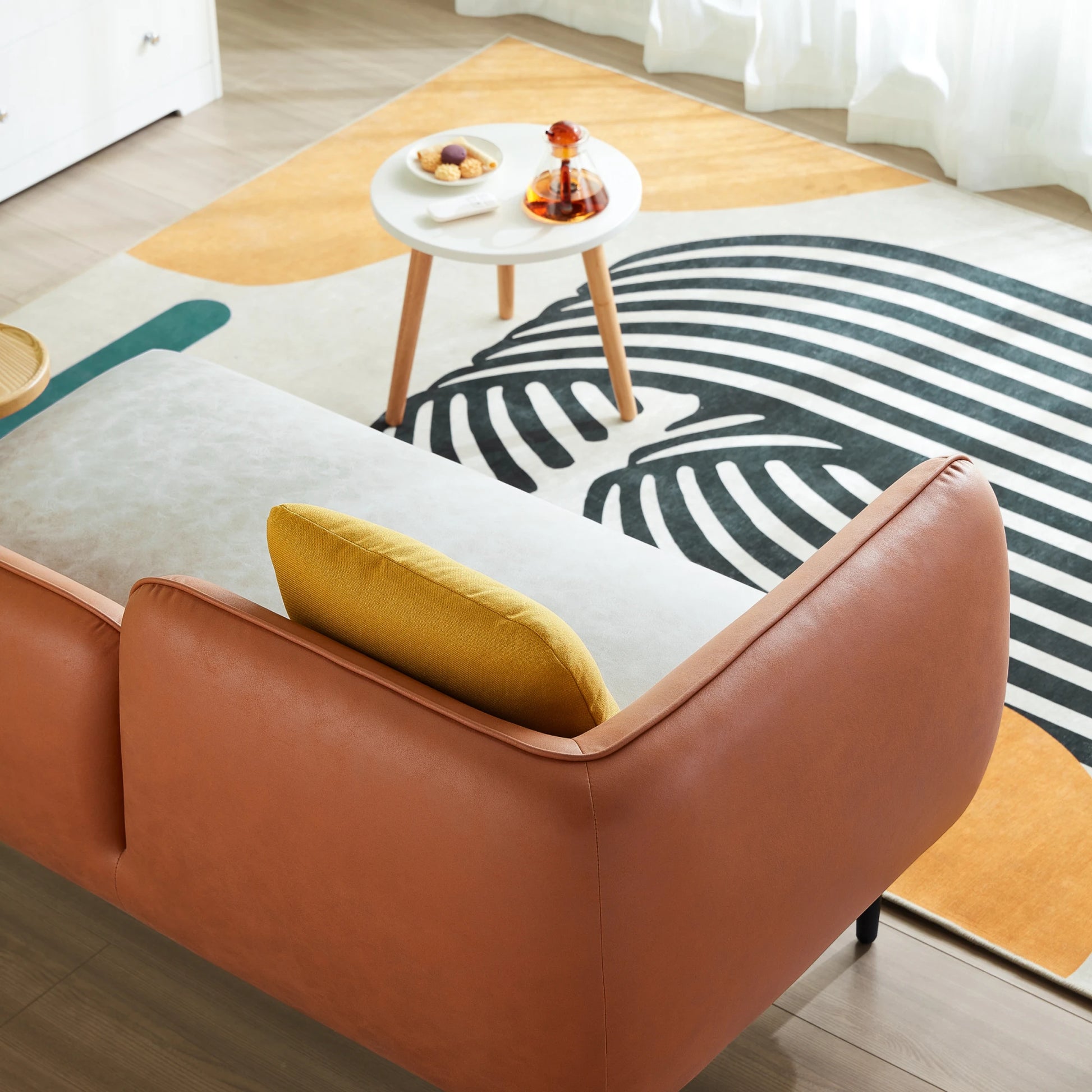 Linspire Flux Leathaire 2-Seater Sofa with Sidetable, Right Armrest, Tawny & Sand