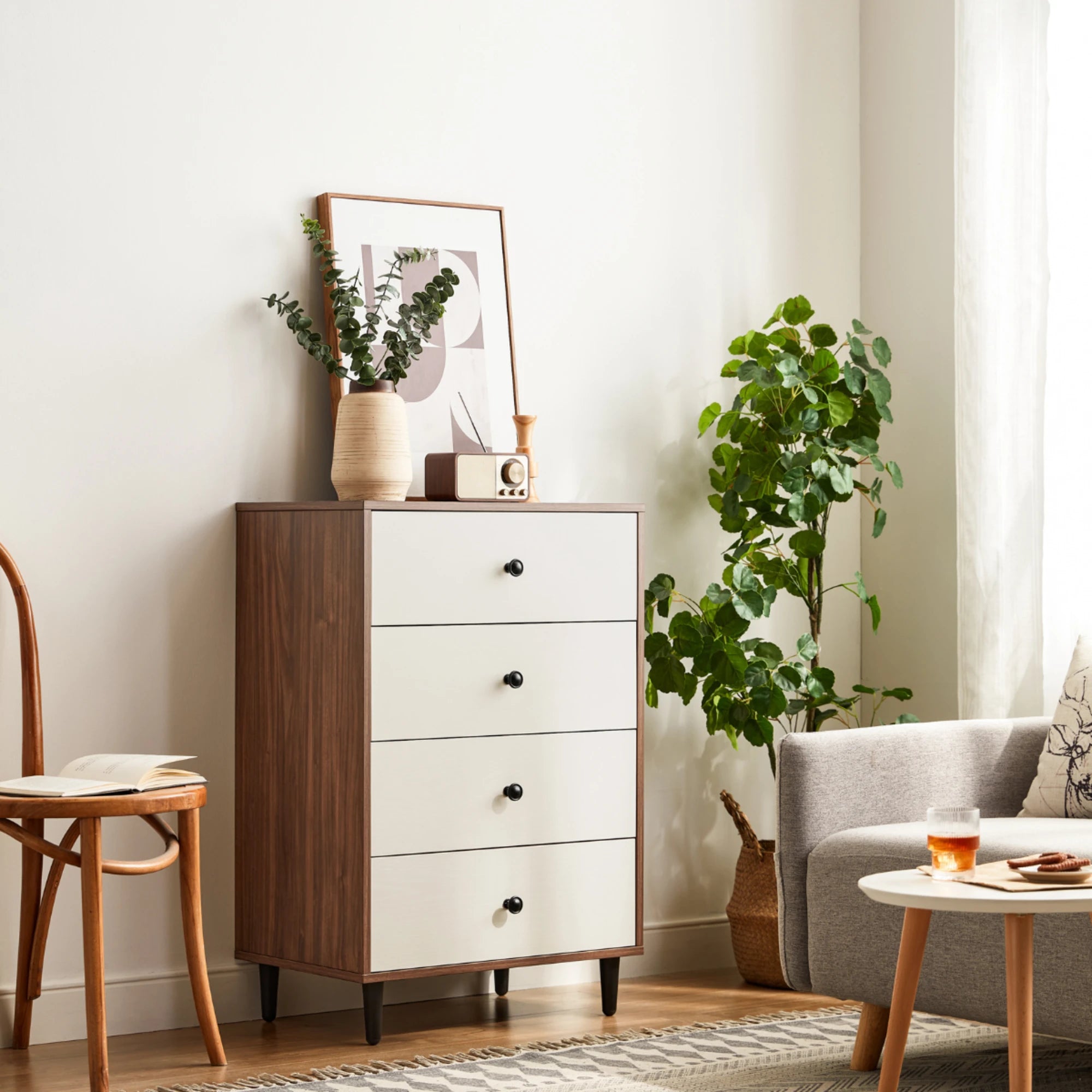 Linspire Fresko Chest of 4 Drawers, White & Dark Wood
