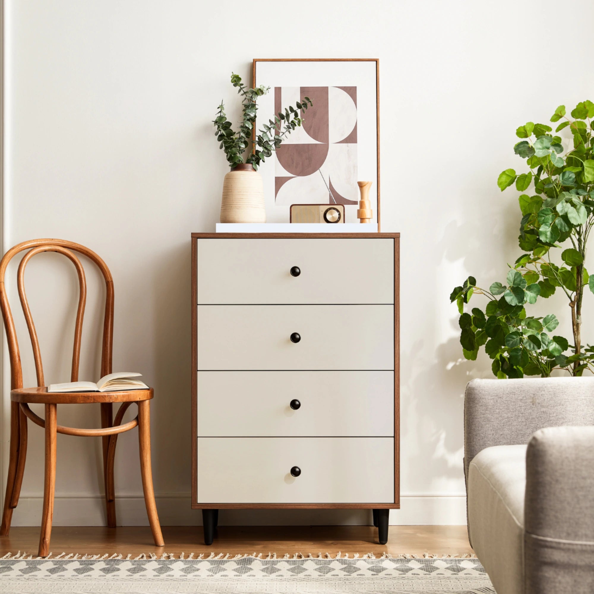 Linspire Fresko Chest of 4 Drawers, White & Dark Wood