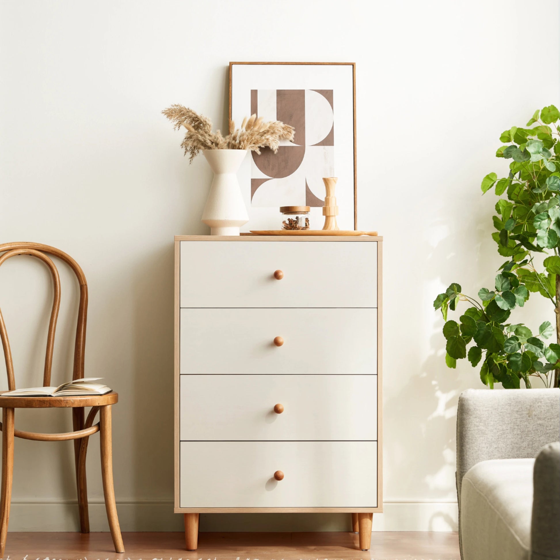 Linspire Fresko Chest of 4 Drawers, White & Natural Wood