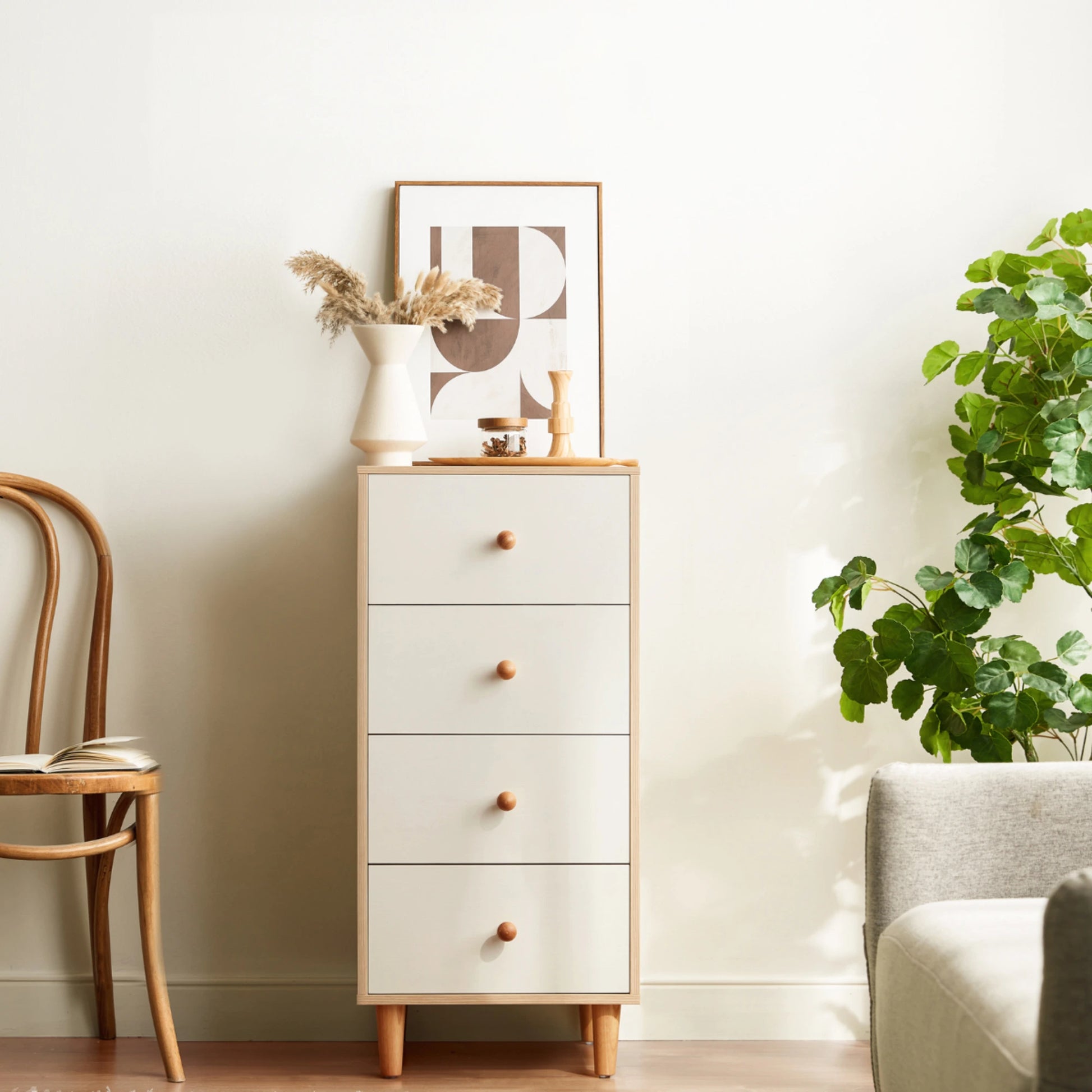 Linspire Fresko Chest of 4 Drawers, White, Narrow