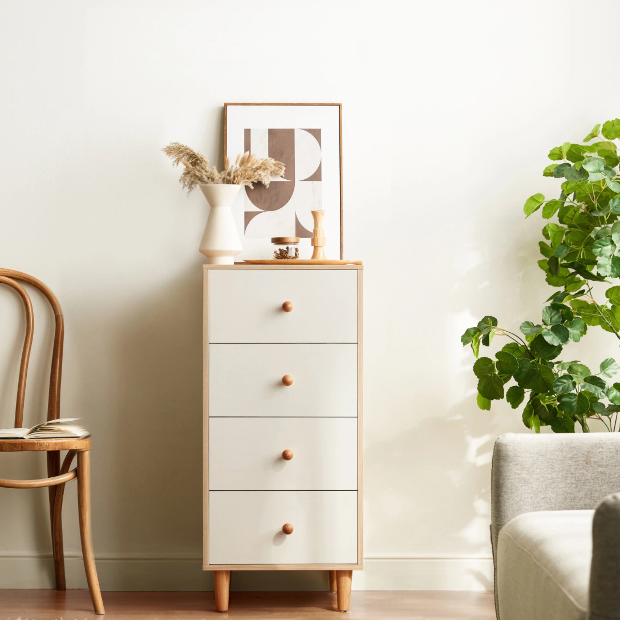 Linspire Fresko Chest of 4 Drawers, White, Narrow
