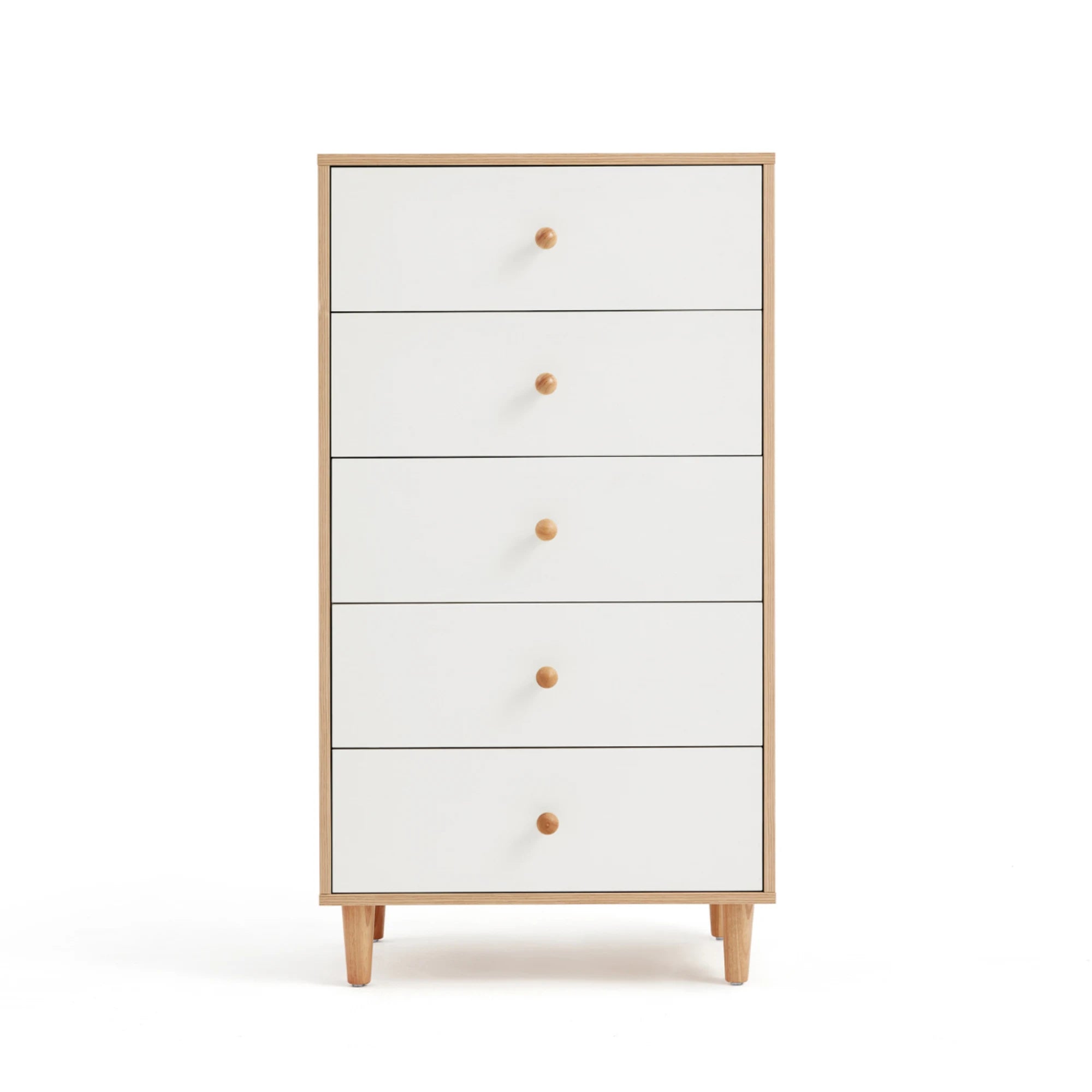 Linspire Fresko Chest of 5 Drawers, White & Natural Wood