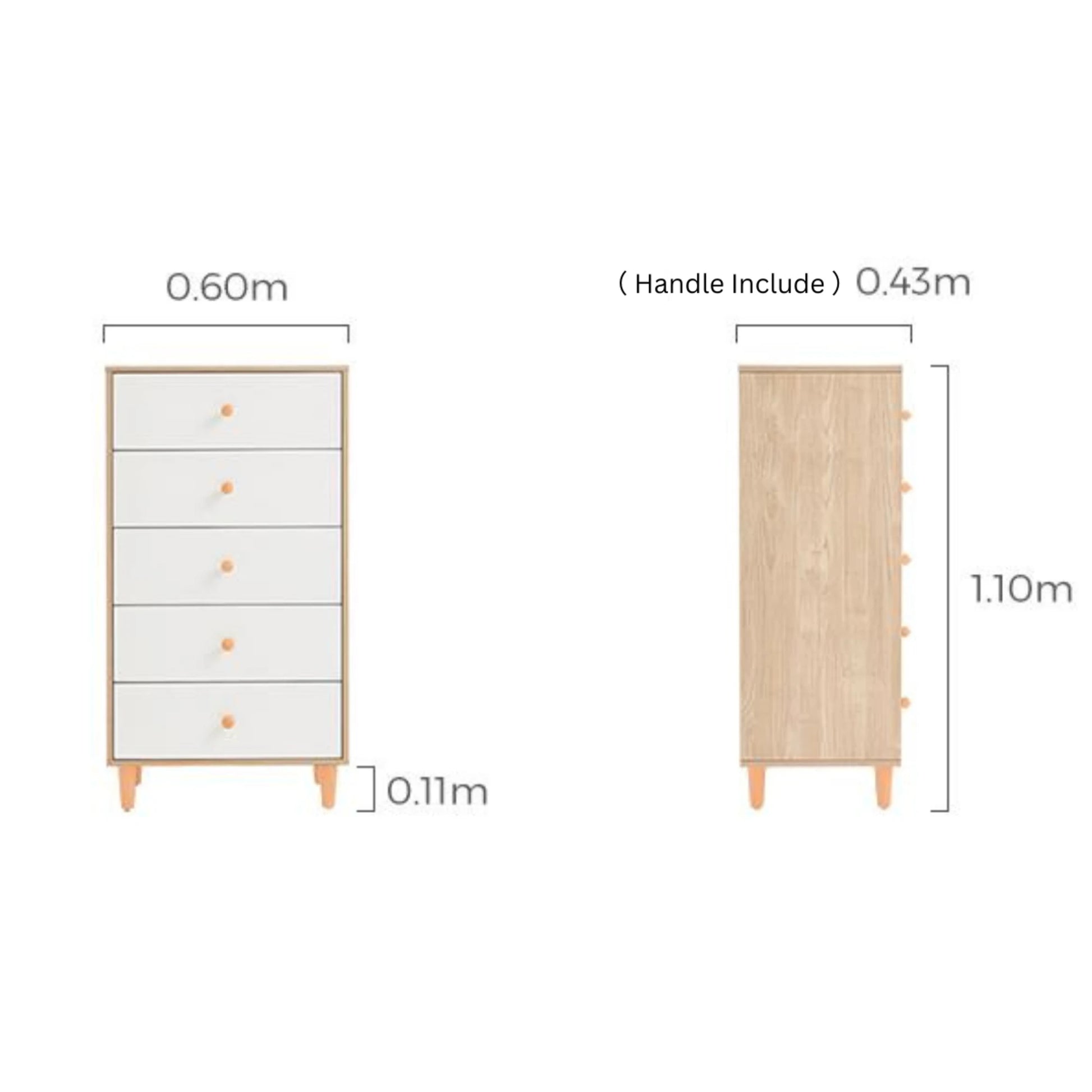 Linspire Fresko Chest of 5 Drawers, White & Natural Wood