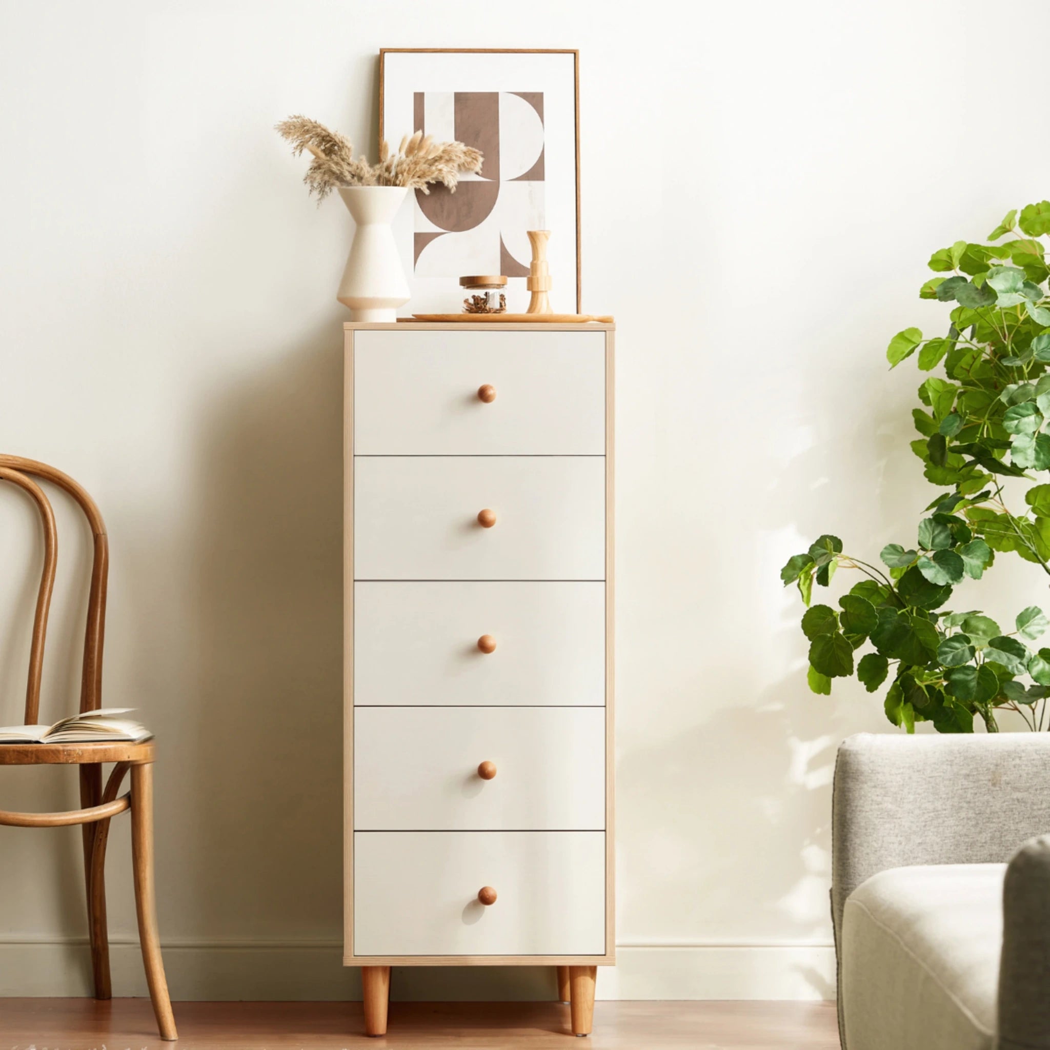 Linspire Fresko Chest of 5 Drawers, White, Narrow