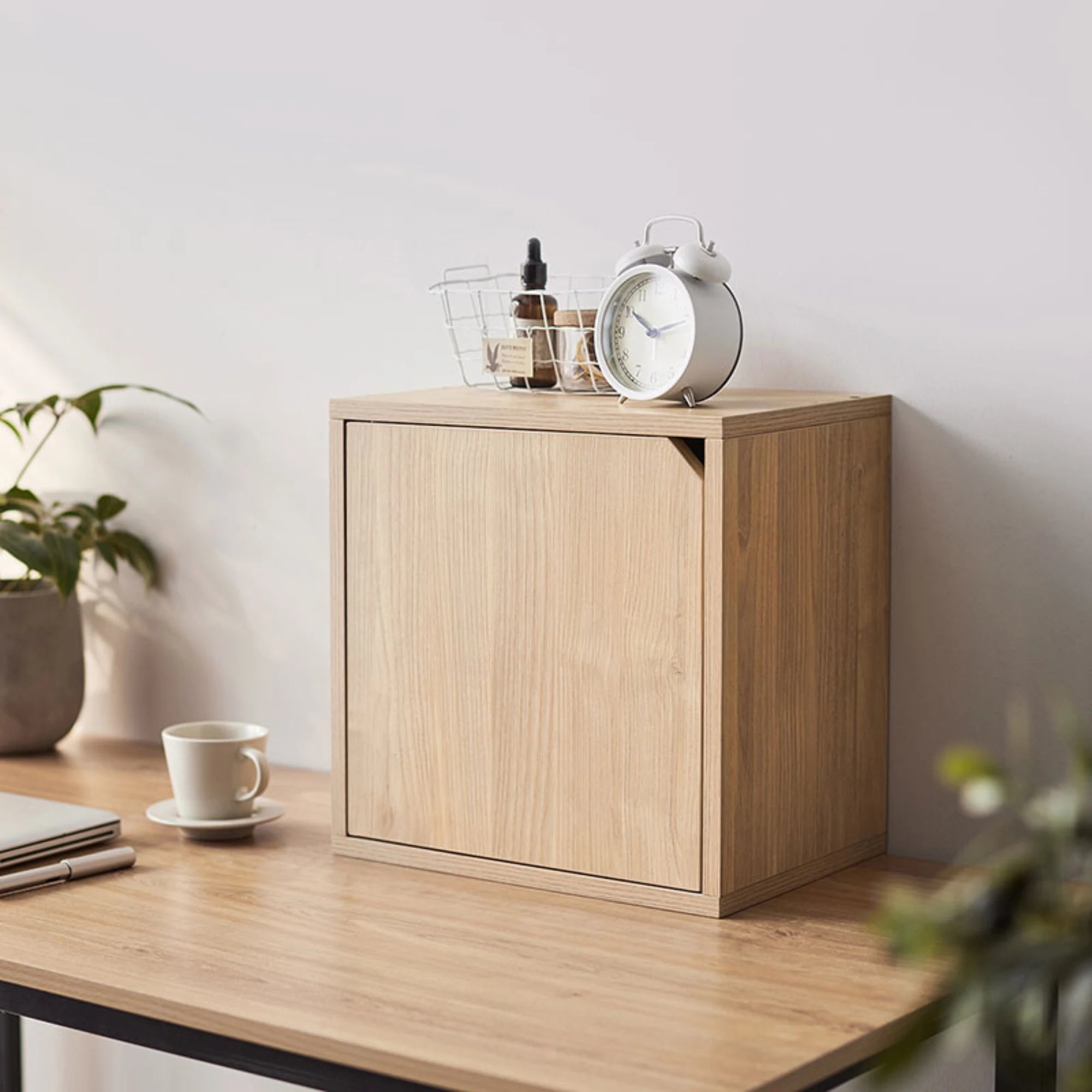 Linspire Geo Single Cube Storage with door, Natural Wood