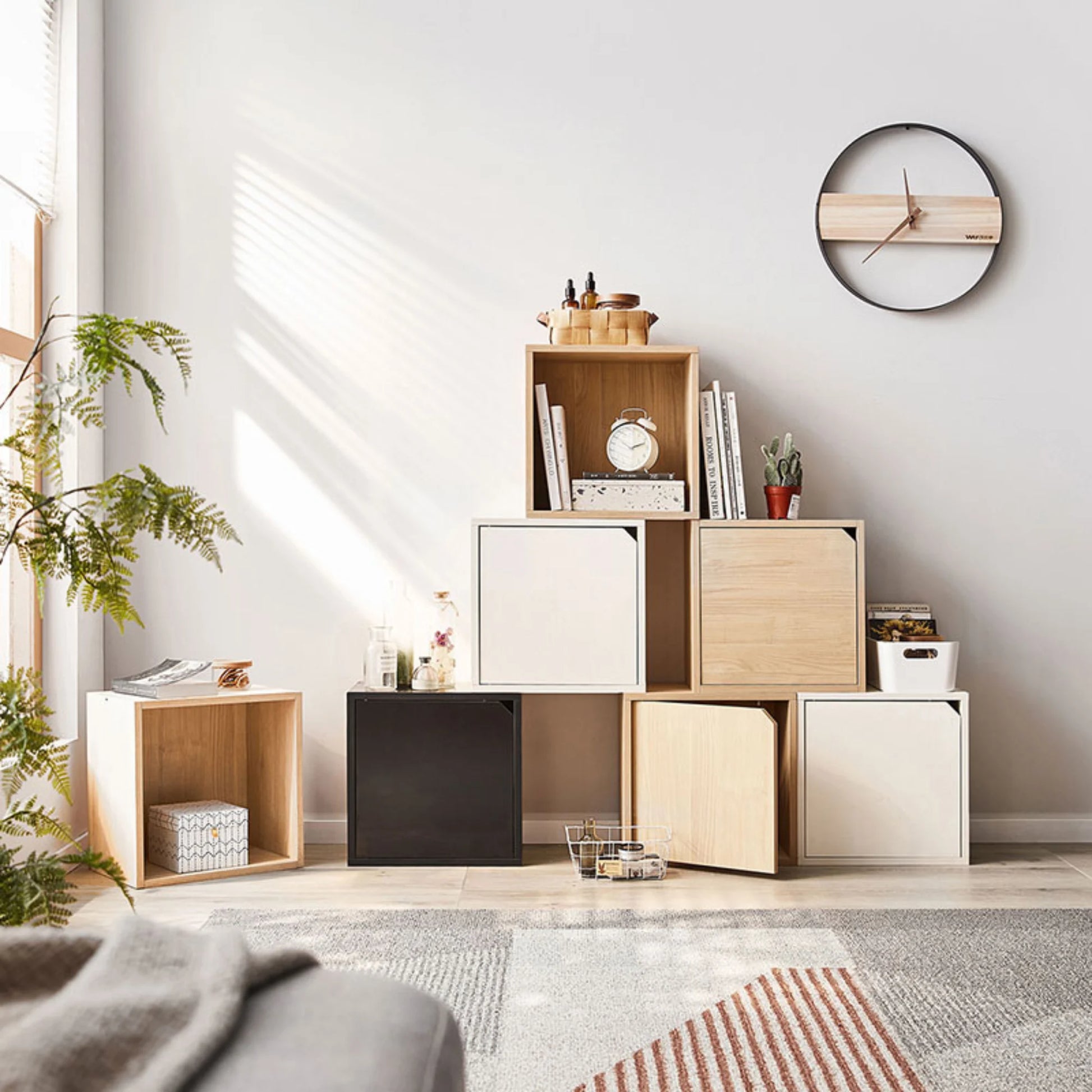Linspire Geo Single Cube Storage with door, Natural Wood