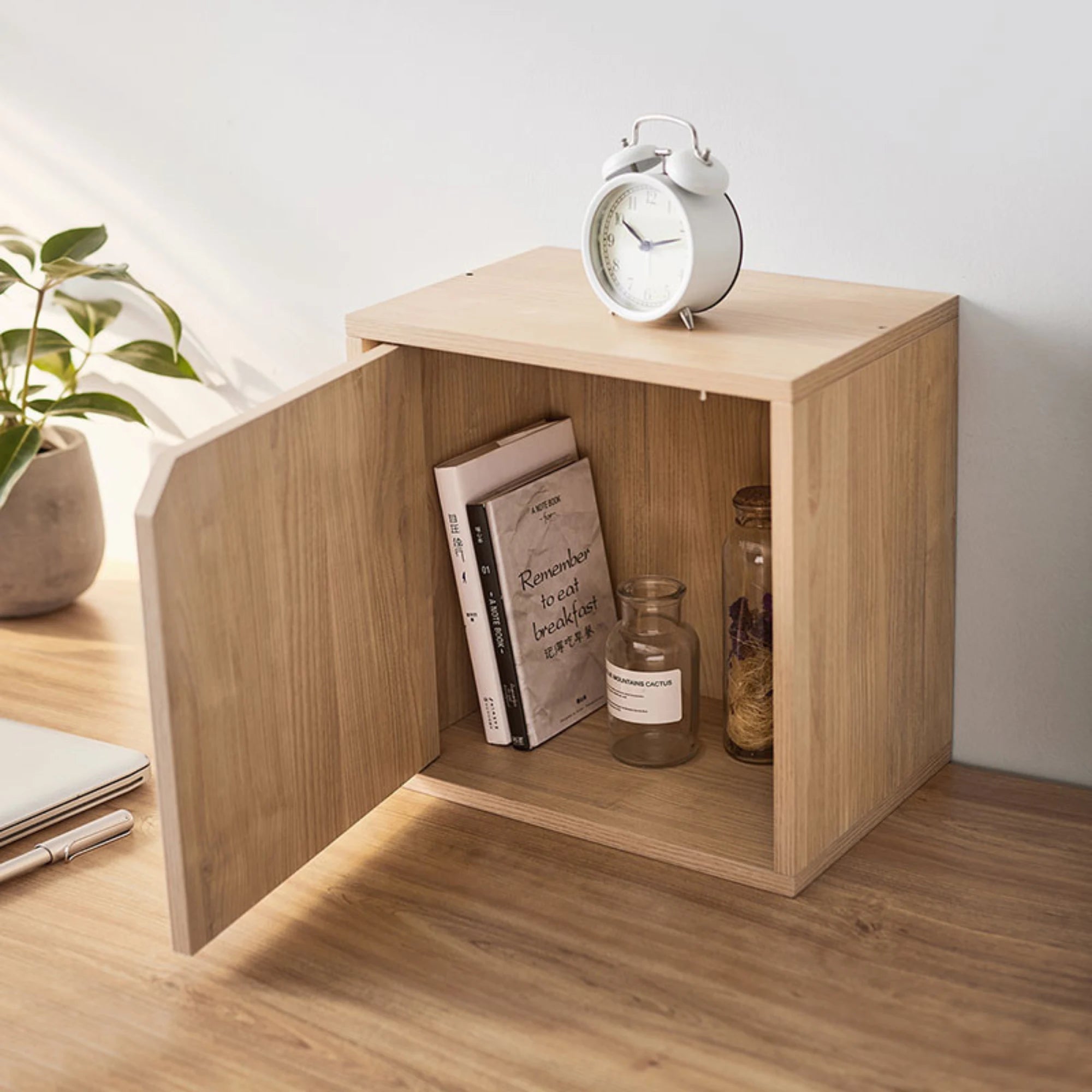 Linspire Geo Single Cube Storage with door, Natural Wood