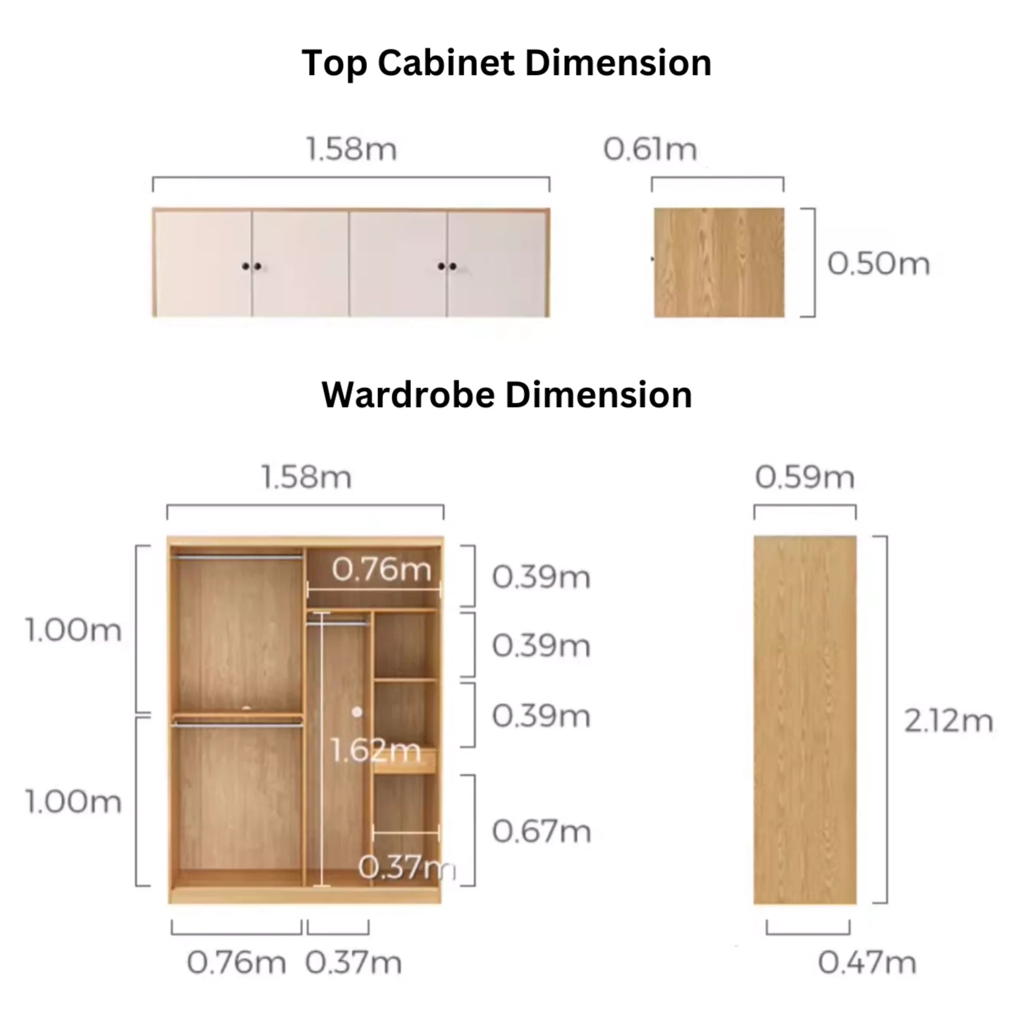 Linspire Grace Sliding Door Wardrobe with Top Cabinet, 160cm