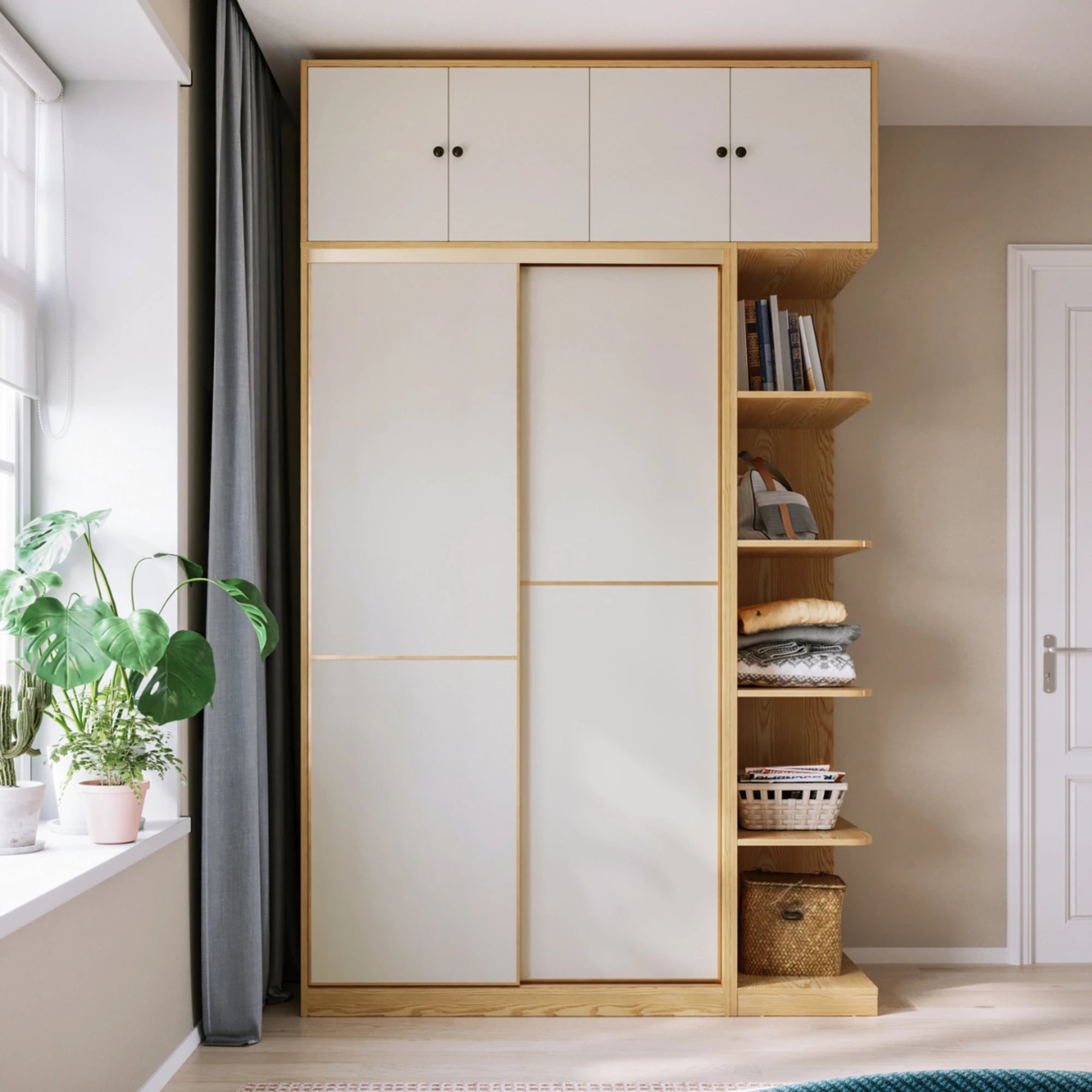 Linspire Grace Sliding Door Wardrobe with Top Cabinet, 200cm