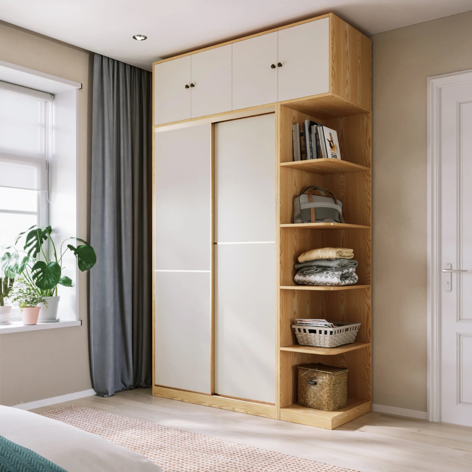 Linspire Grace Sliding Door Wardrobe with Top Cabinet, 200cm