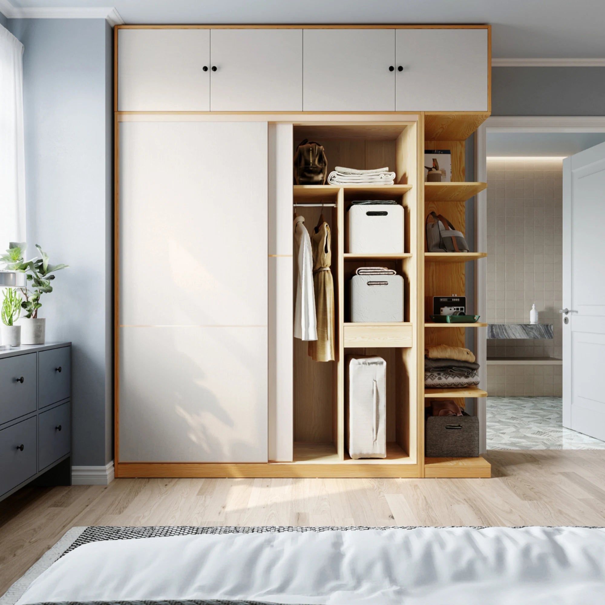 Linspire Grace Sliding Door Wardrobe with Top Cabinet, 220cm