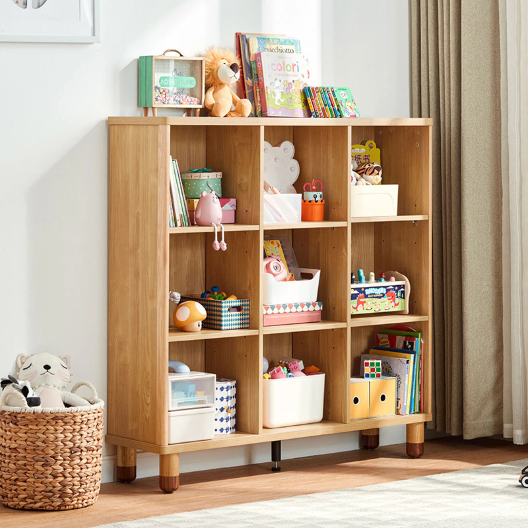 Linspire Horizon Kids 9 Cube Bookshelf, Natural Wood