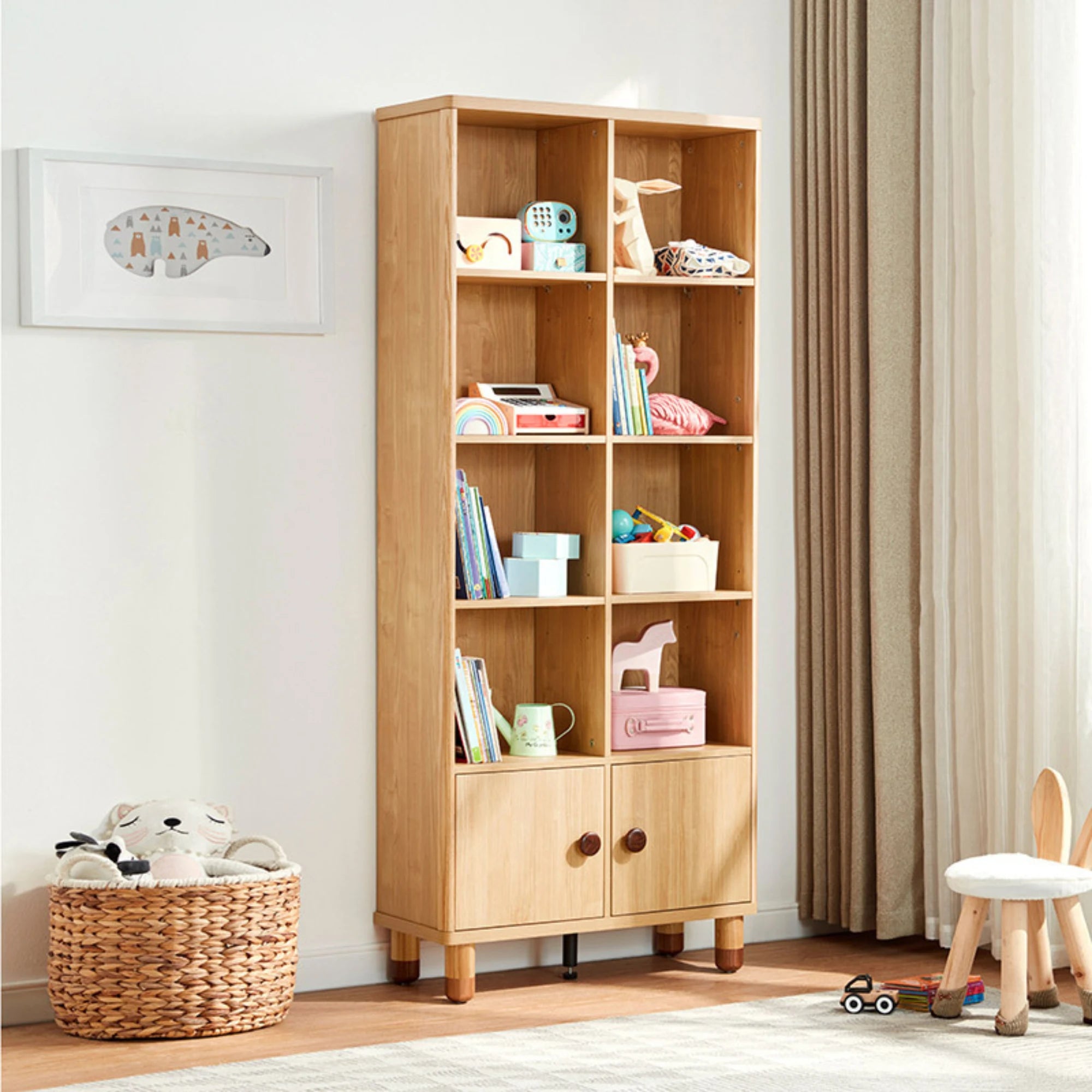 Linspire Horizon Kids Double Bookshelf, Natural Wood