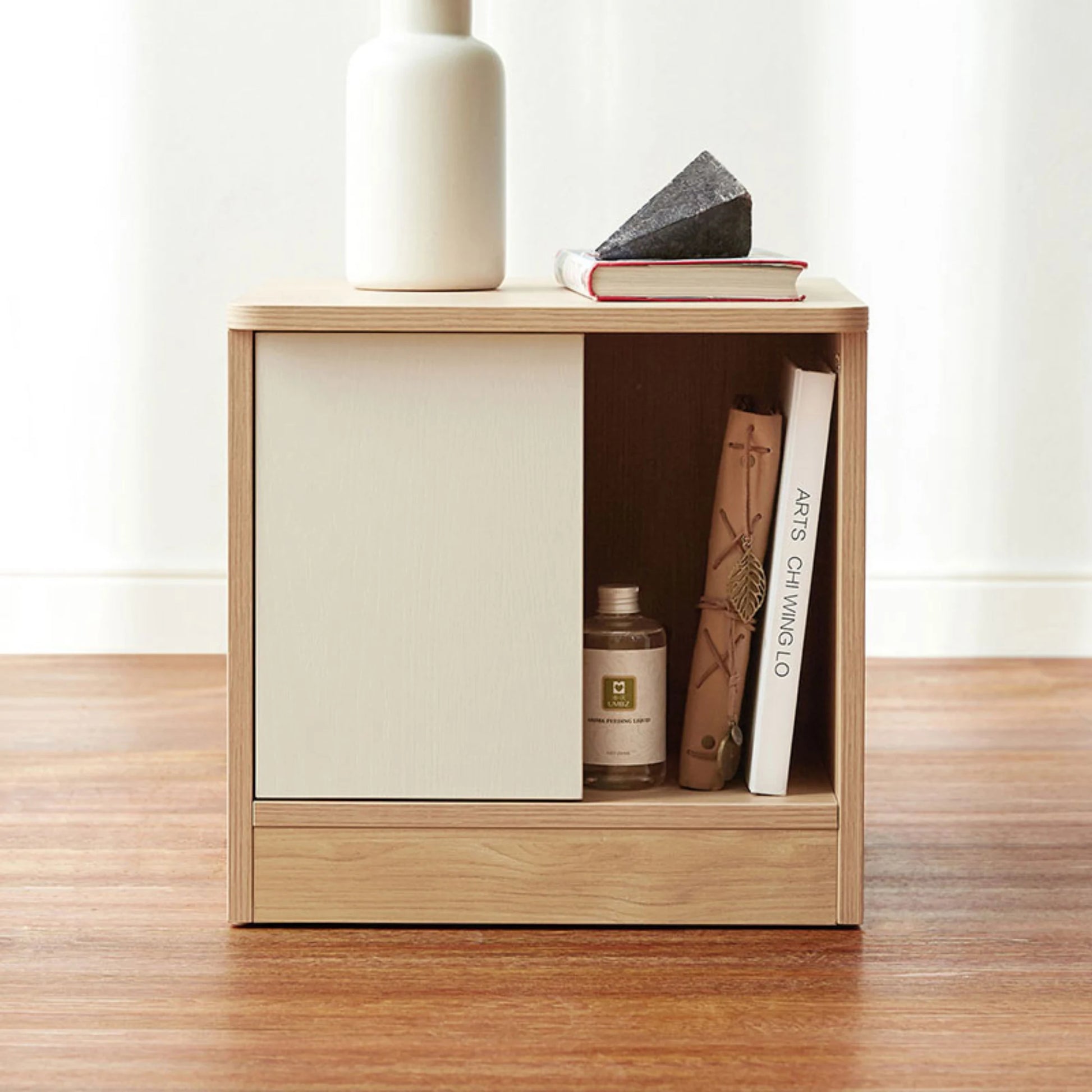 Linspire Evelyn Bedside Table with Cabinet, Natural Wood