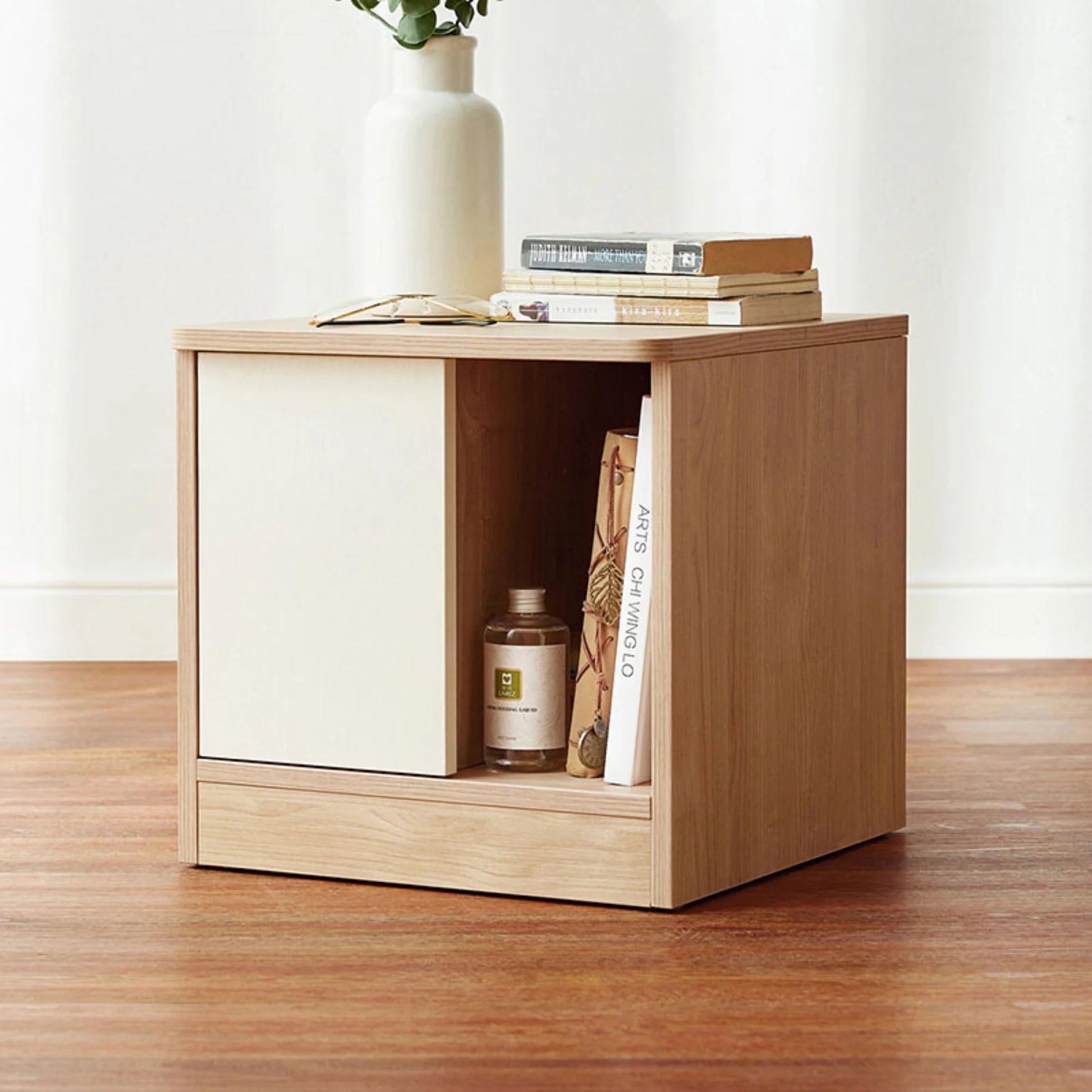 Linspire Evelyn Bedside Table with Cabinet, Natural Wood