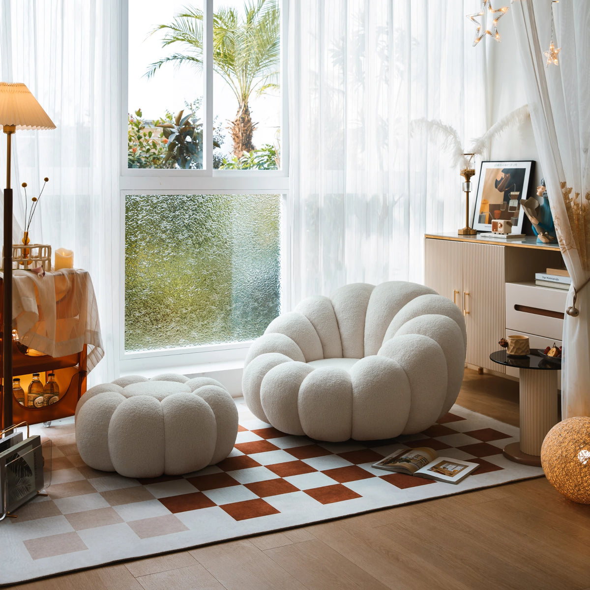 Linisphir Linspire Lotus Boucle Armchair + Ottoman Marshmallow – Urban Sales