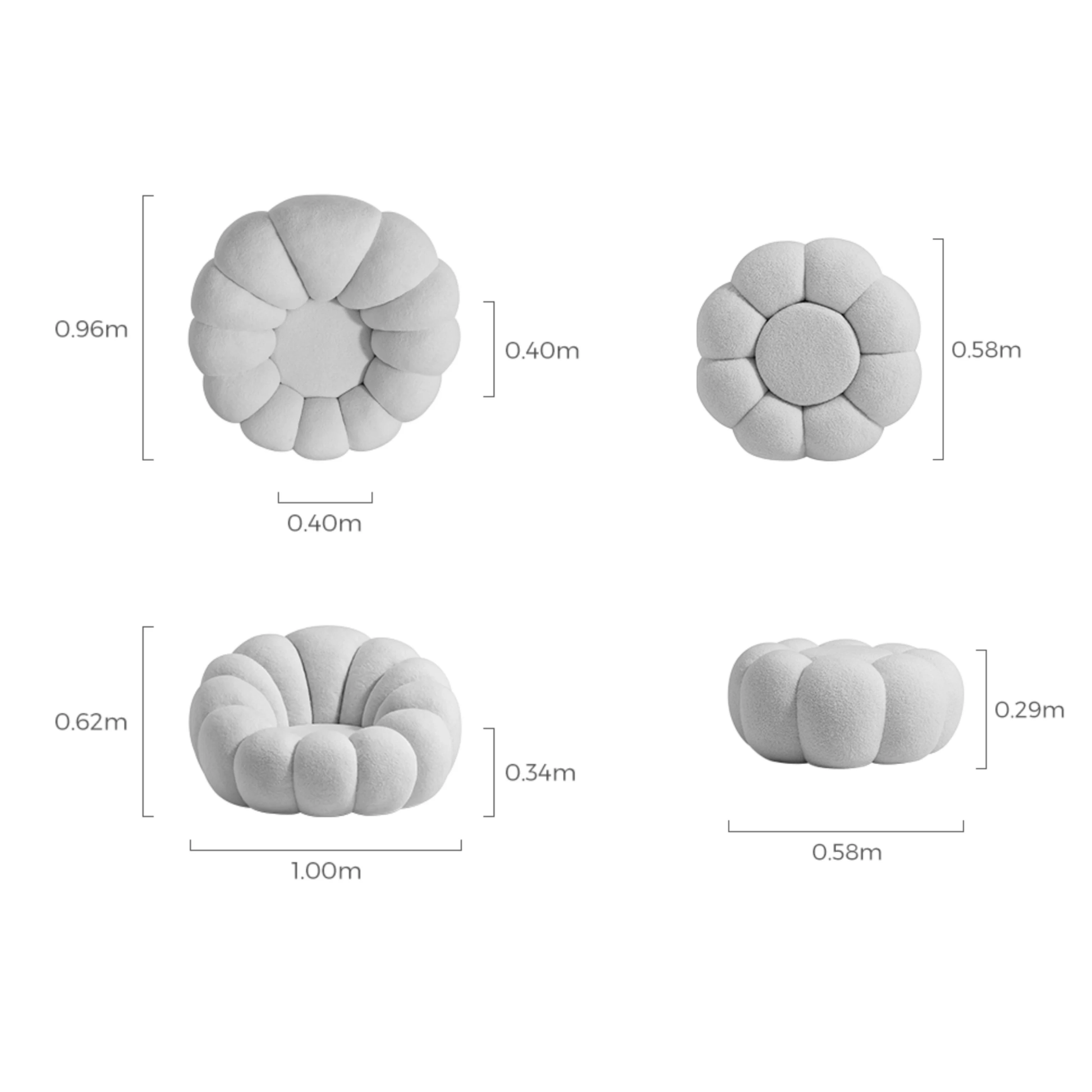 Linspire Lotus Boucle Armchair with Ottoman, Marshmallow