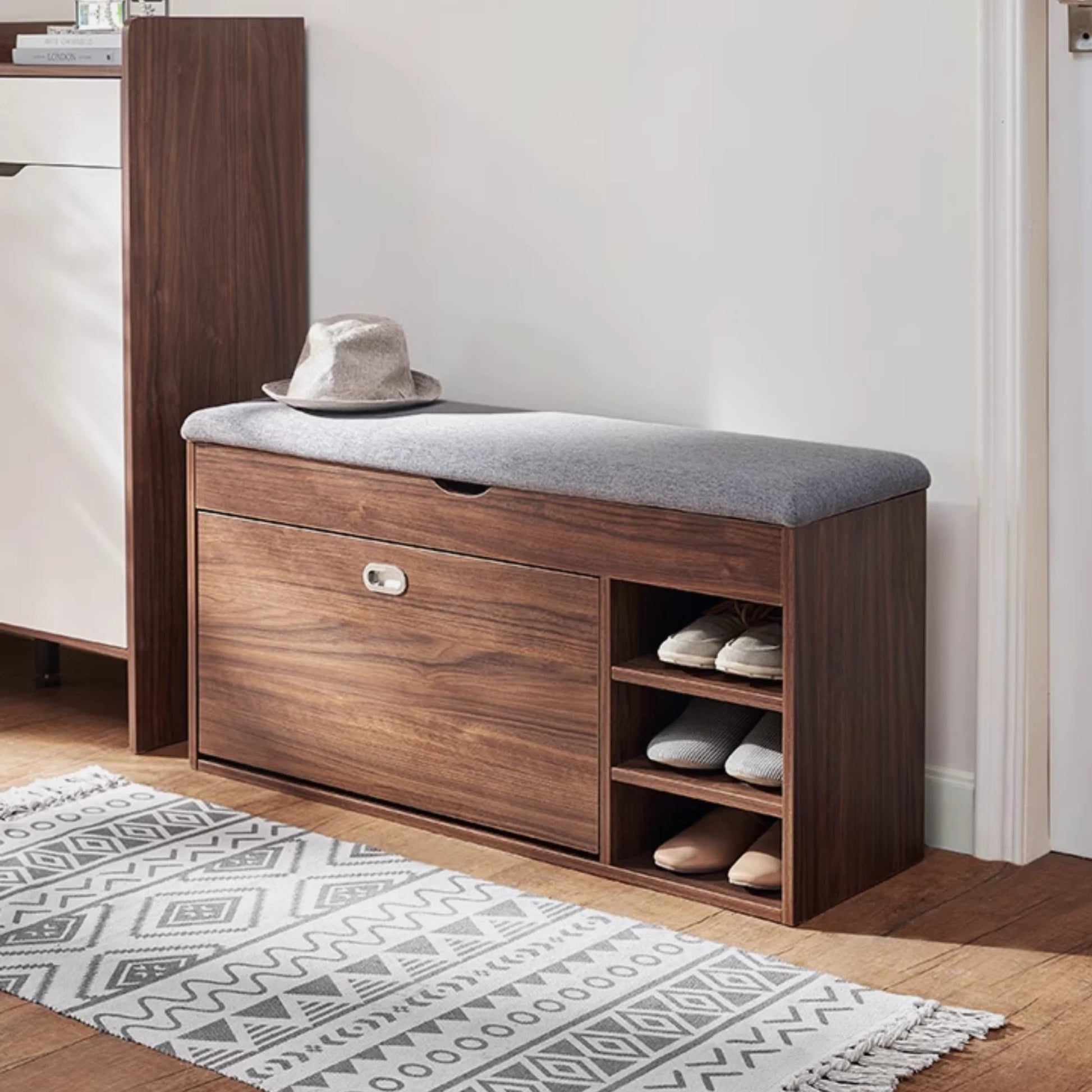 Linspire Miro Shoe Storage Bench, Small, Dark Wood